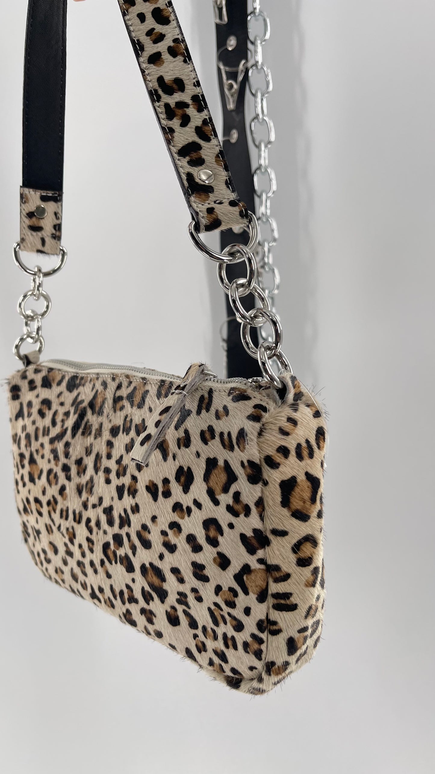 Free People Cheetah Print Textured Purse with Chain Strap