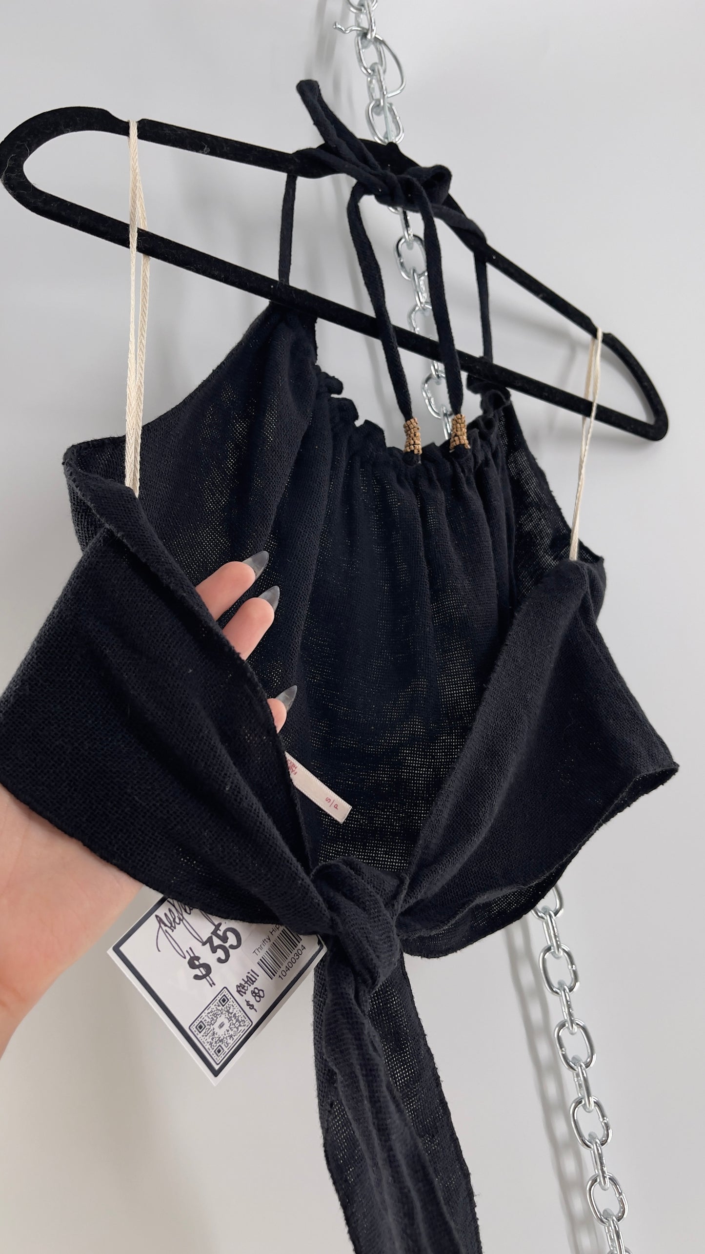 Free People Black 100% Cotton Backless Halter (S)