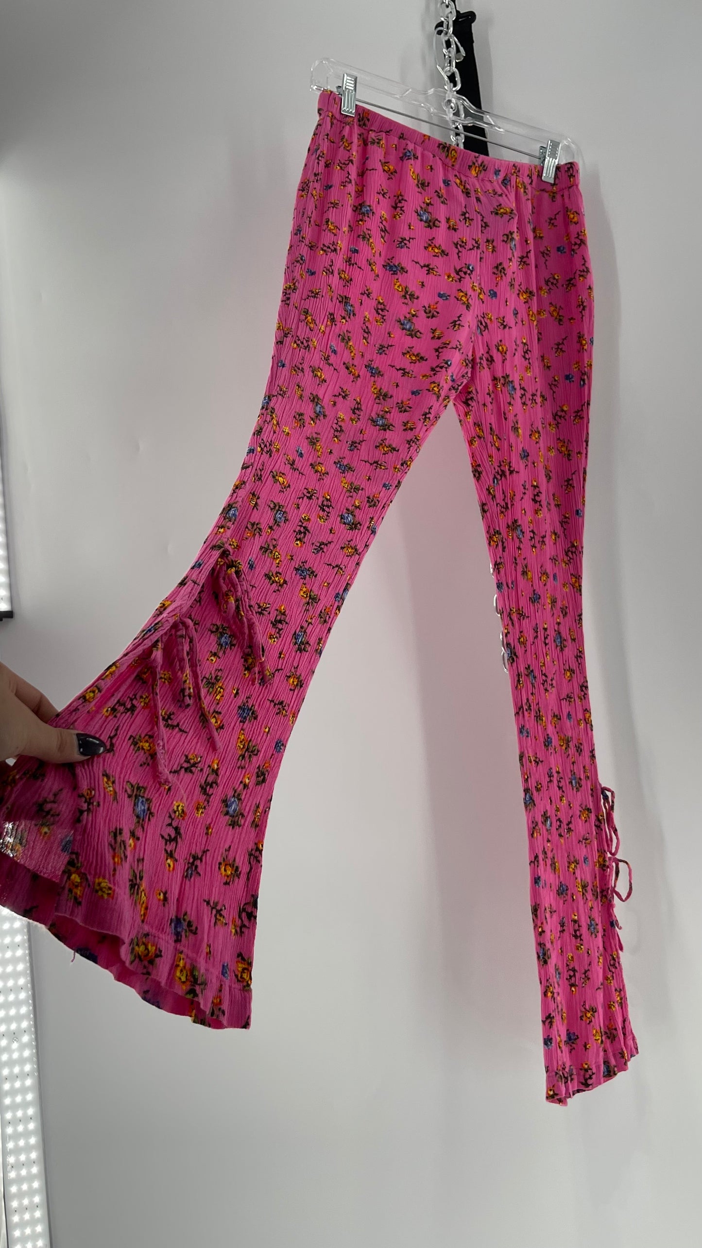 Urban Outfitters Crimped Floral Flares with Tie Up Ankle Detailing (Small)
