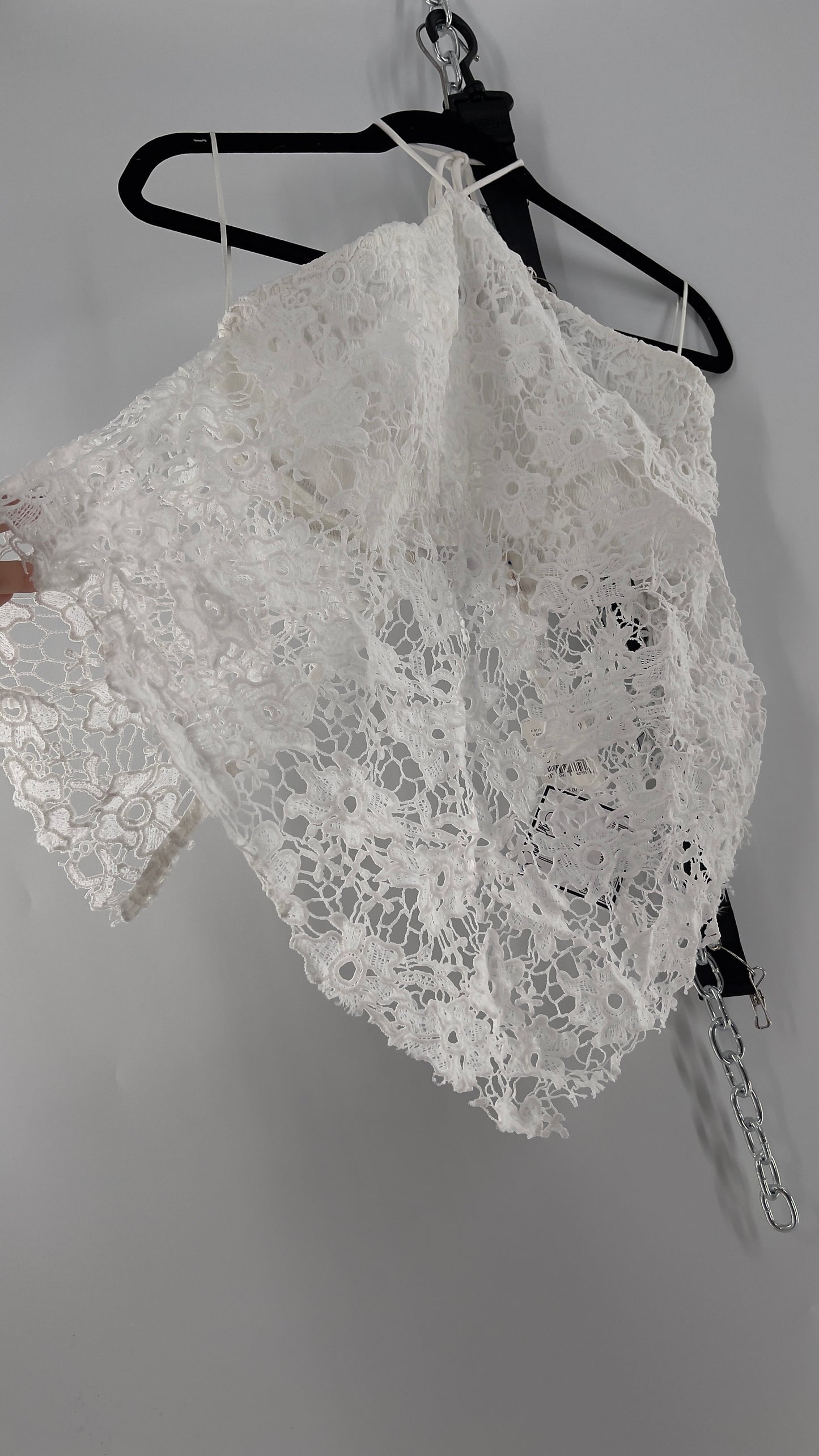 Free People White Smocked Halter with Lace Overlay (Large)