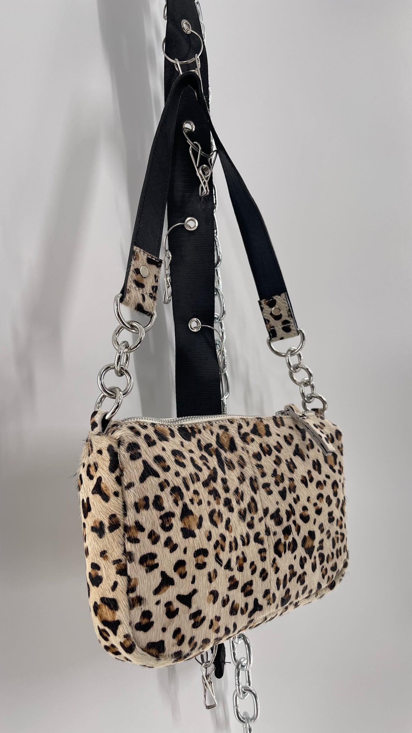 Free People Cheetah Print Textured Purse with Chain Strap