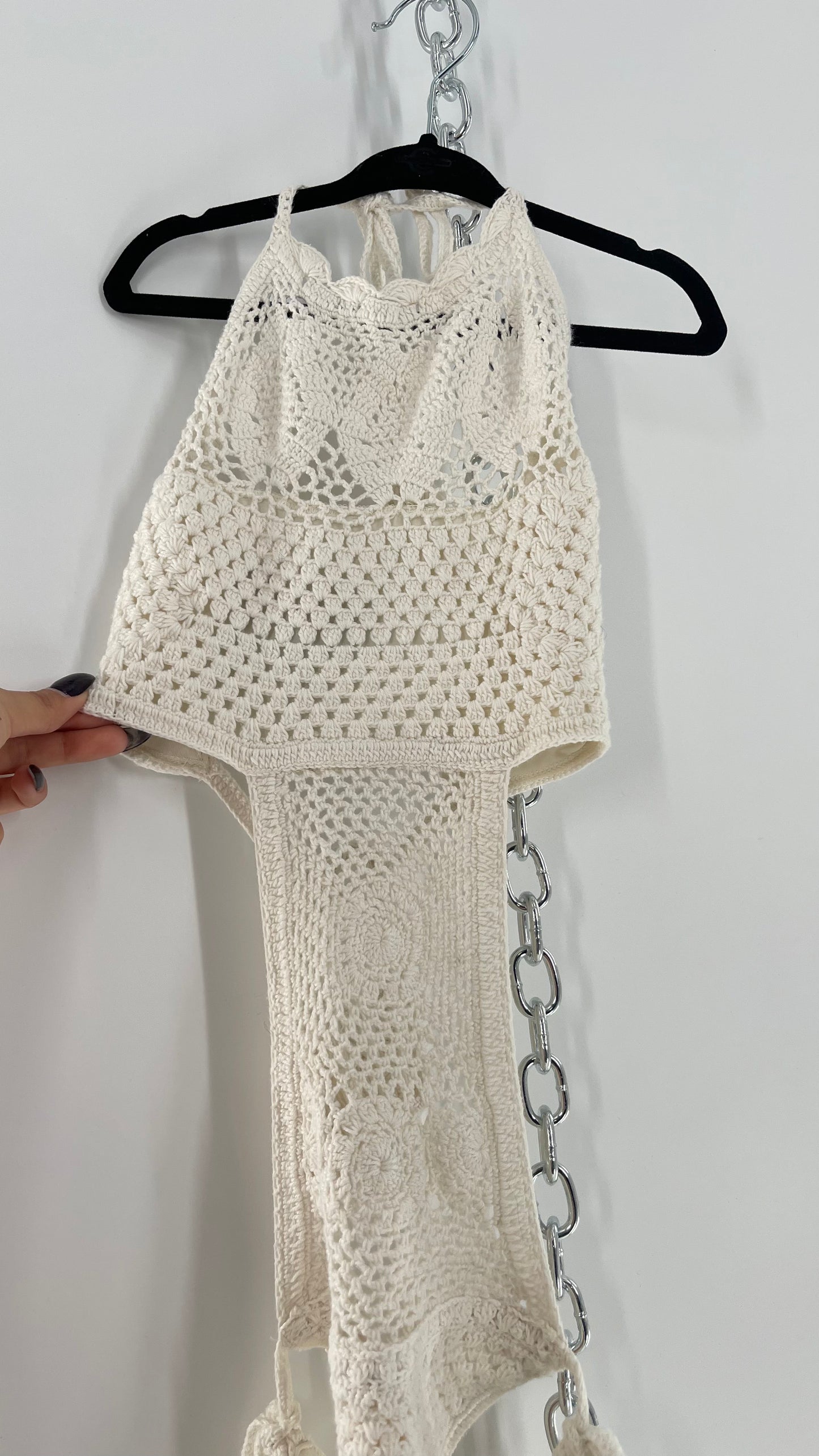 Free People White Crochet Swim Bodysuit (Small)