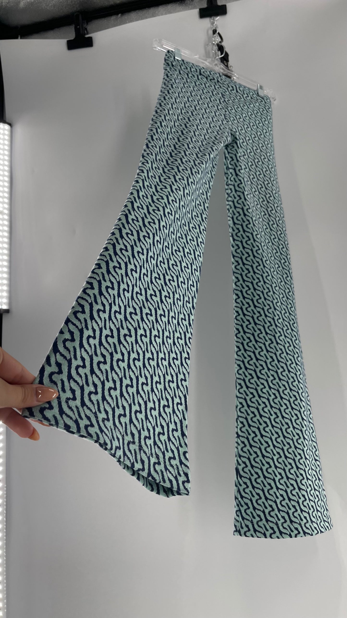 Urban Outfitters Teal Water Patterned Knit Flares (XS)