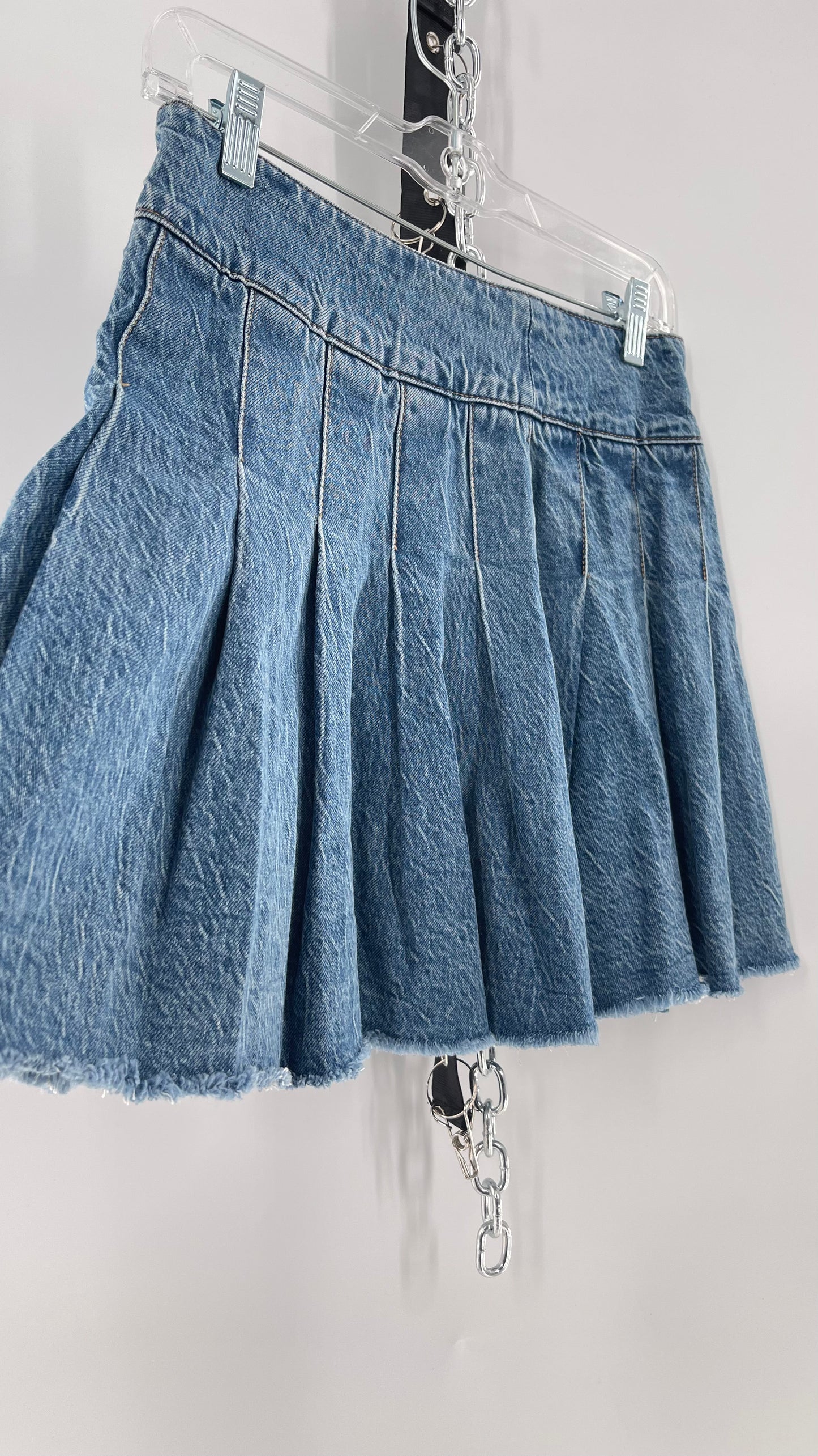 Free People Acid Washed Denim Pleated Skirt (26)