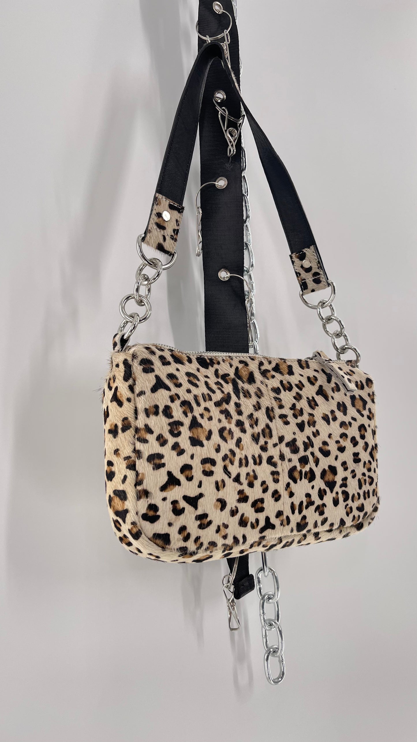 Free People Cheetah Print Textured Purse with Chain Strap