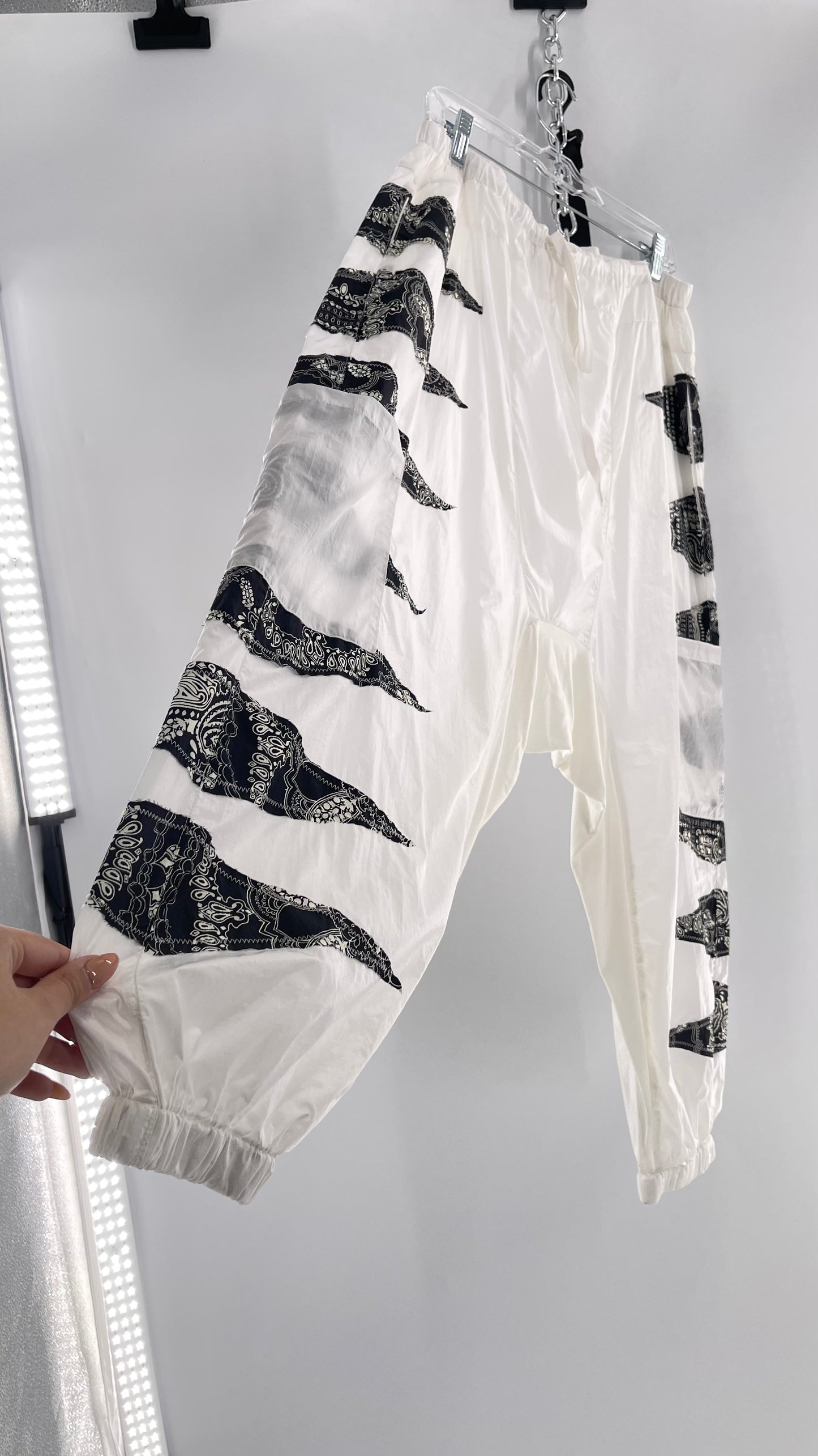 Free People White Parachute Haram Pant with Bandana Embroidery (Large)