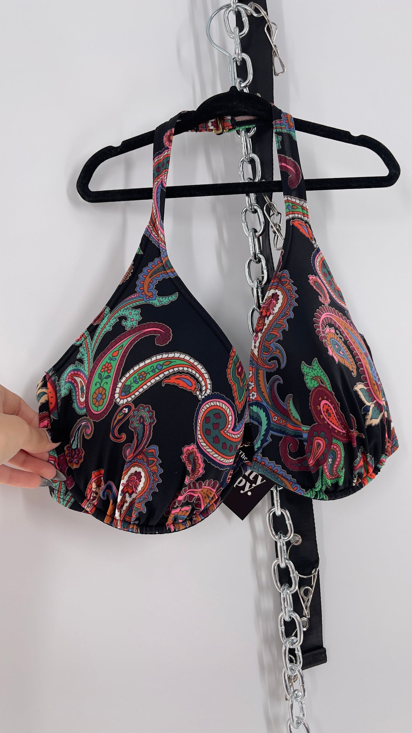 Vintage Victoria’s Secret Paisley Underwire Halter Bikini Top (36DD)