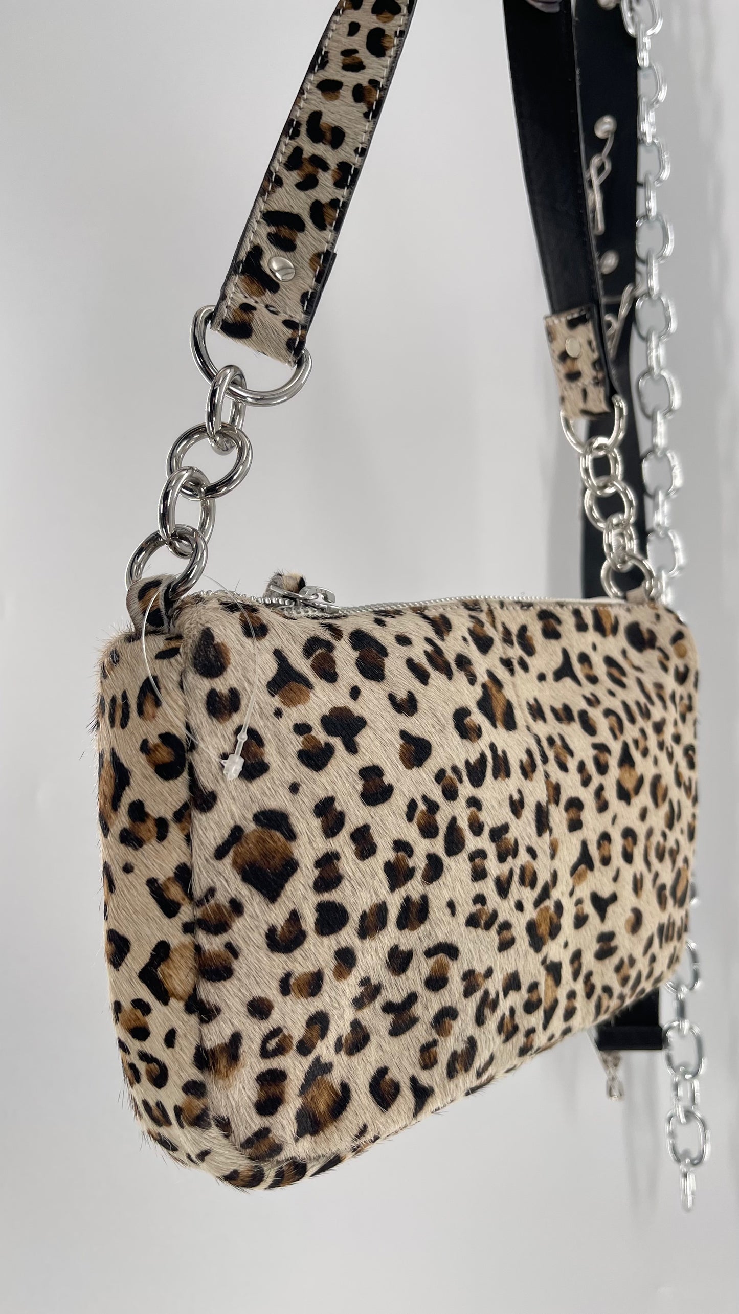 Free People Cheetah Print Textured Purse with Chain Strap