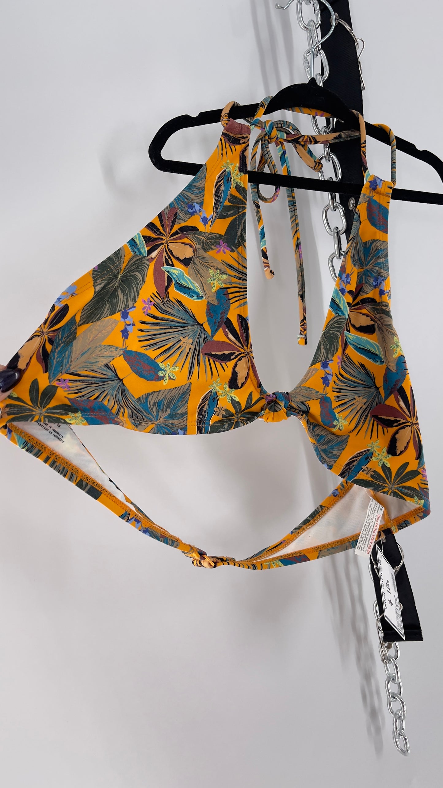 Urban Outfitters Out From Under Mustard Tropical Patterned Halter Swim Top (XL)