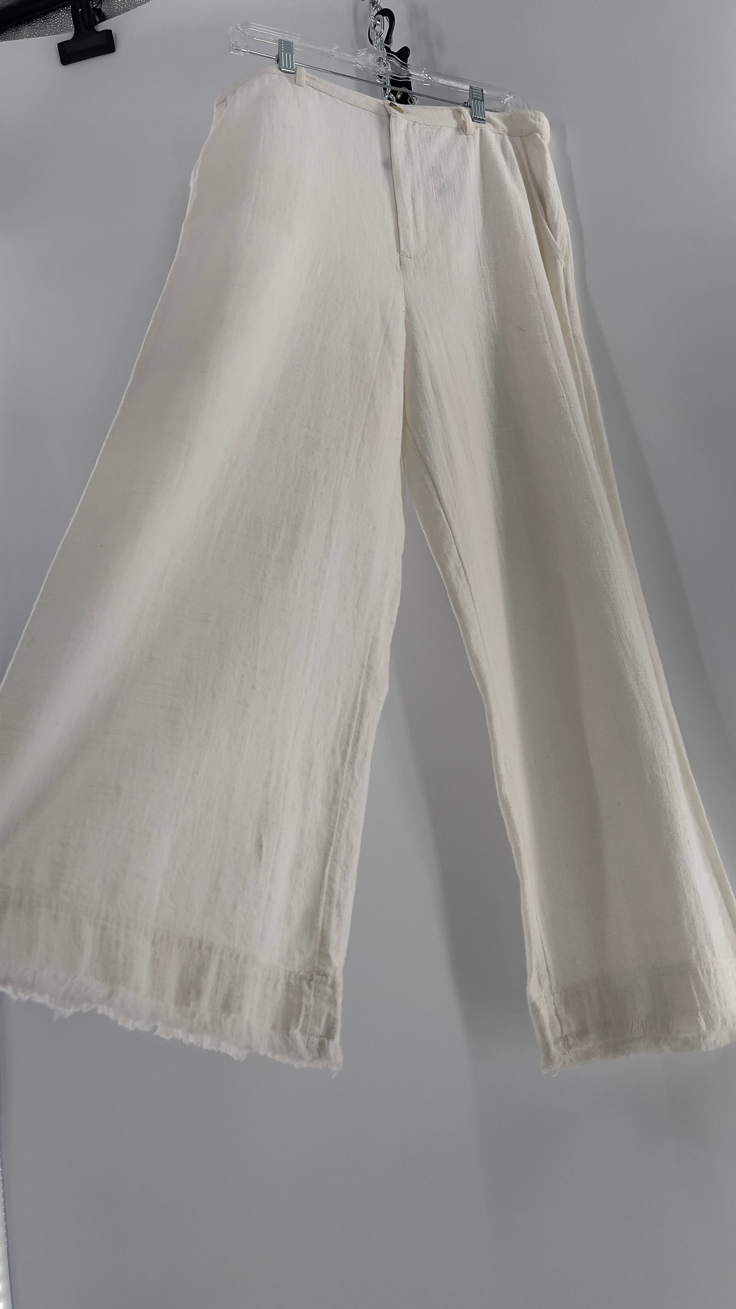 Urban Outfitters White High Waisted Frayed Hem Wide Leg Trouser (10)