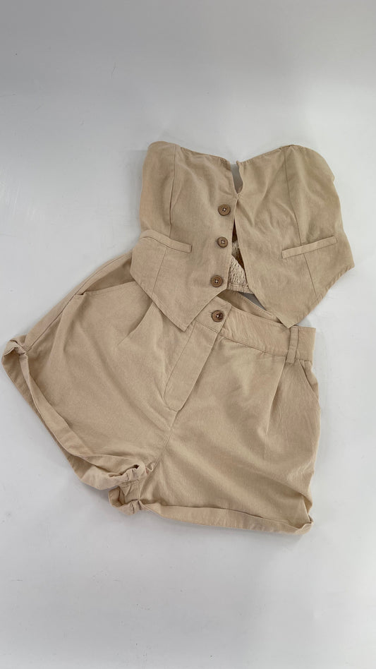 Intimately Free People Beige Vest and Shorts Set (Small)