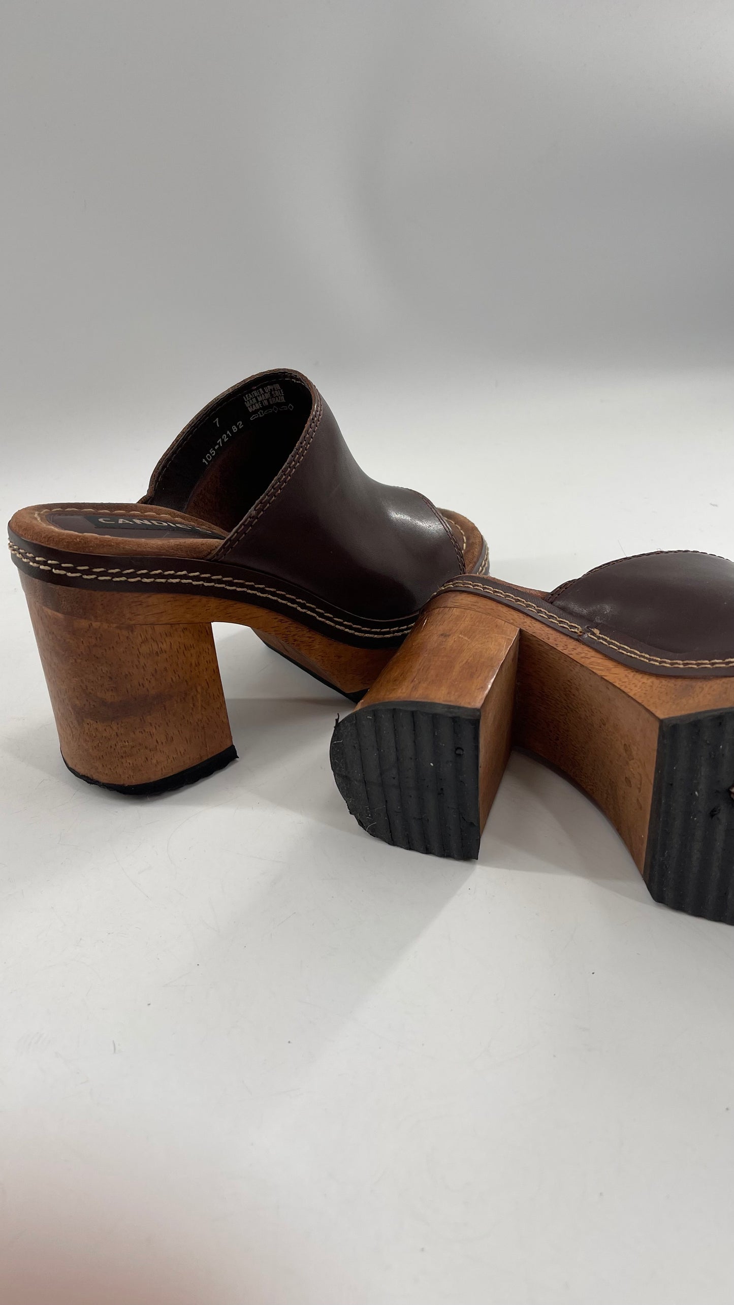 Vintage 1990s Candie’s Leather Mule Chunky Wood Platform Heels (7)