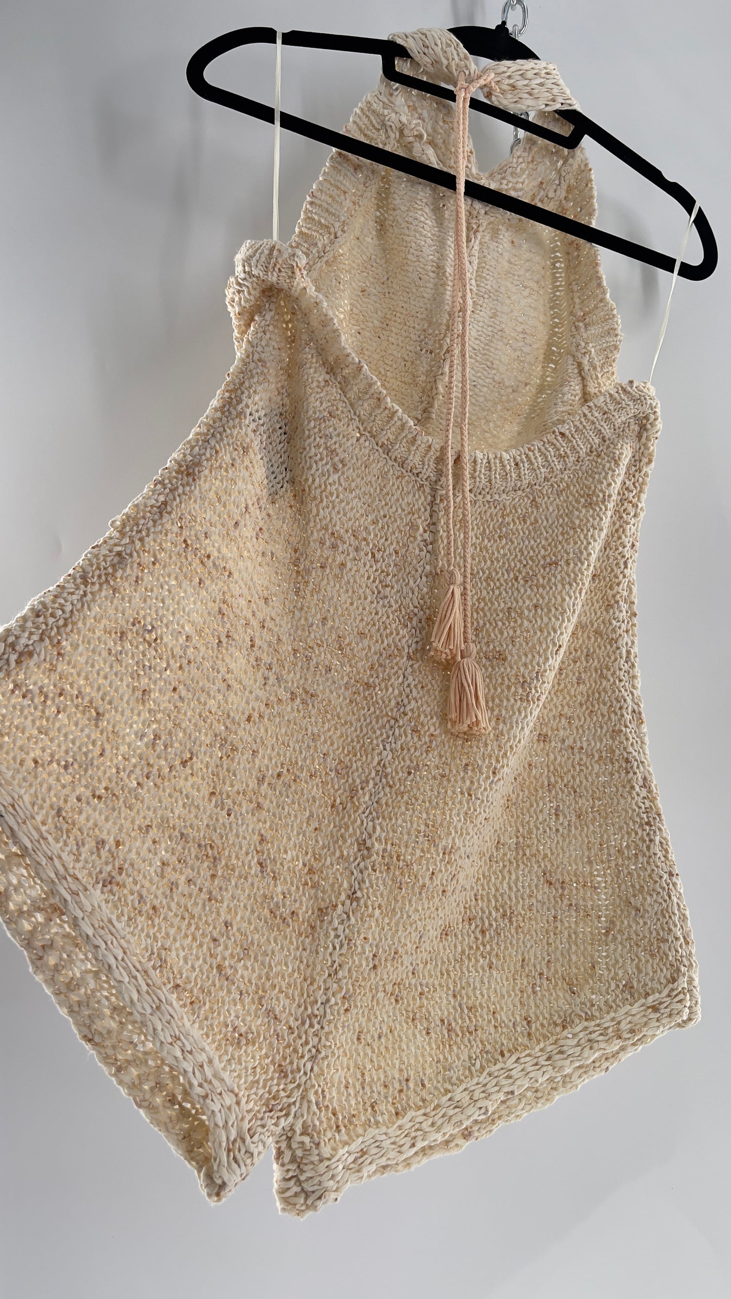 Free People Beige Peaches and Cream Crochet Knit Romper (XL)