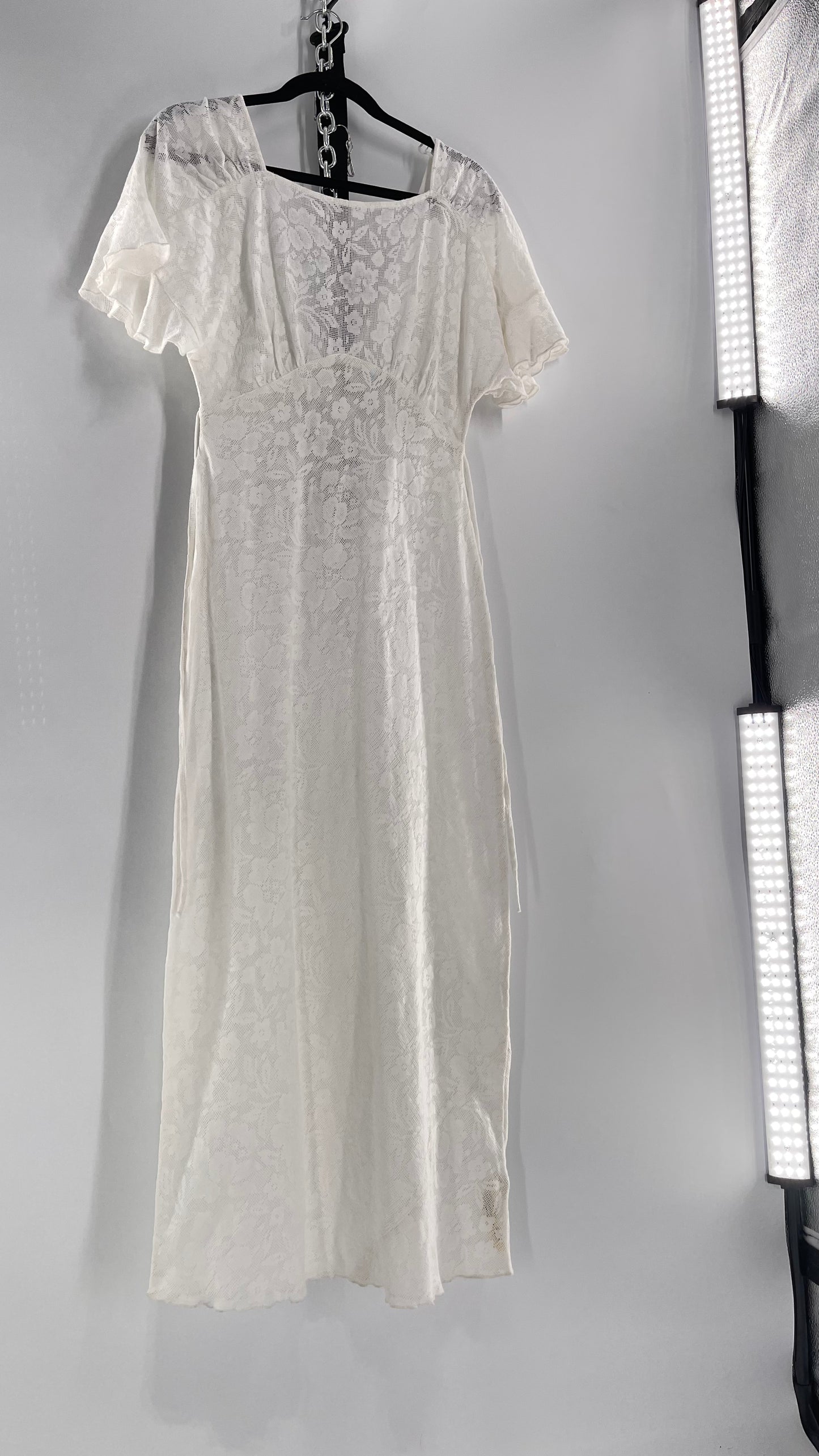 Free People White Lace Gauze Dress (XS)