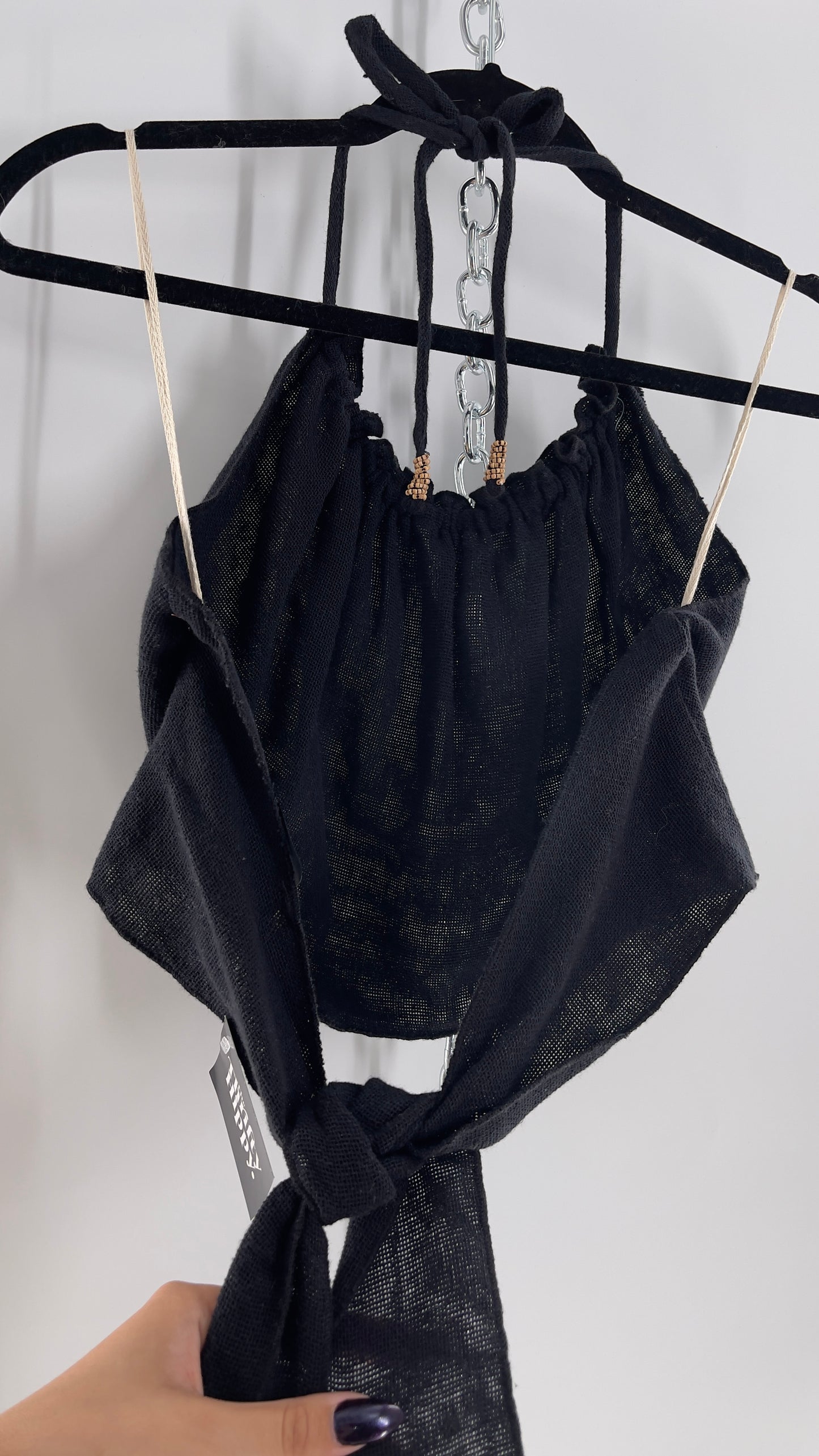 Free People Black 100% Cotton Backless Halter (S)