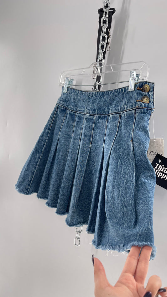 Free People Acid Washed Denim Pleated Skirt (26)