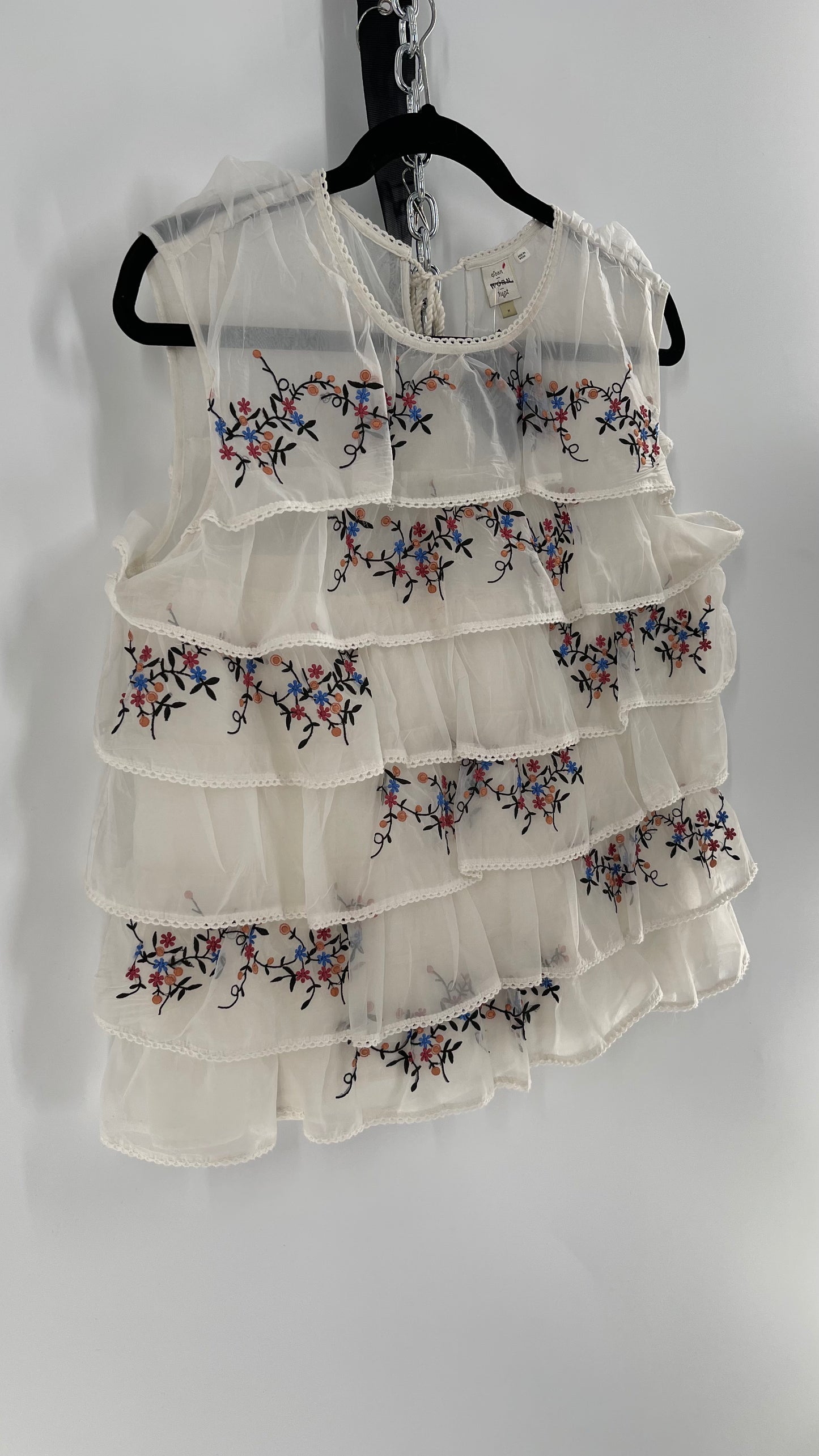 Anthropologie Seen. Worn. Kept Voile, Ruffled and Embroidered Sleeveless (Medium)