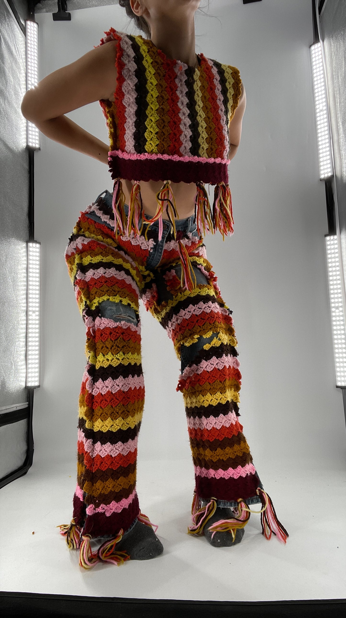 Custom Handmade RAGGEDY ANN Crochet Fringe Lined Crop (S/M)