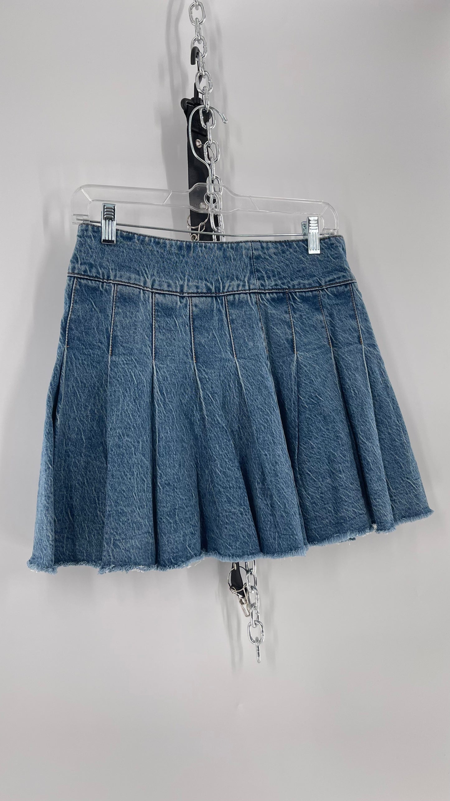 Free People Acid Washed Denim Pleated Skirt (26)