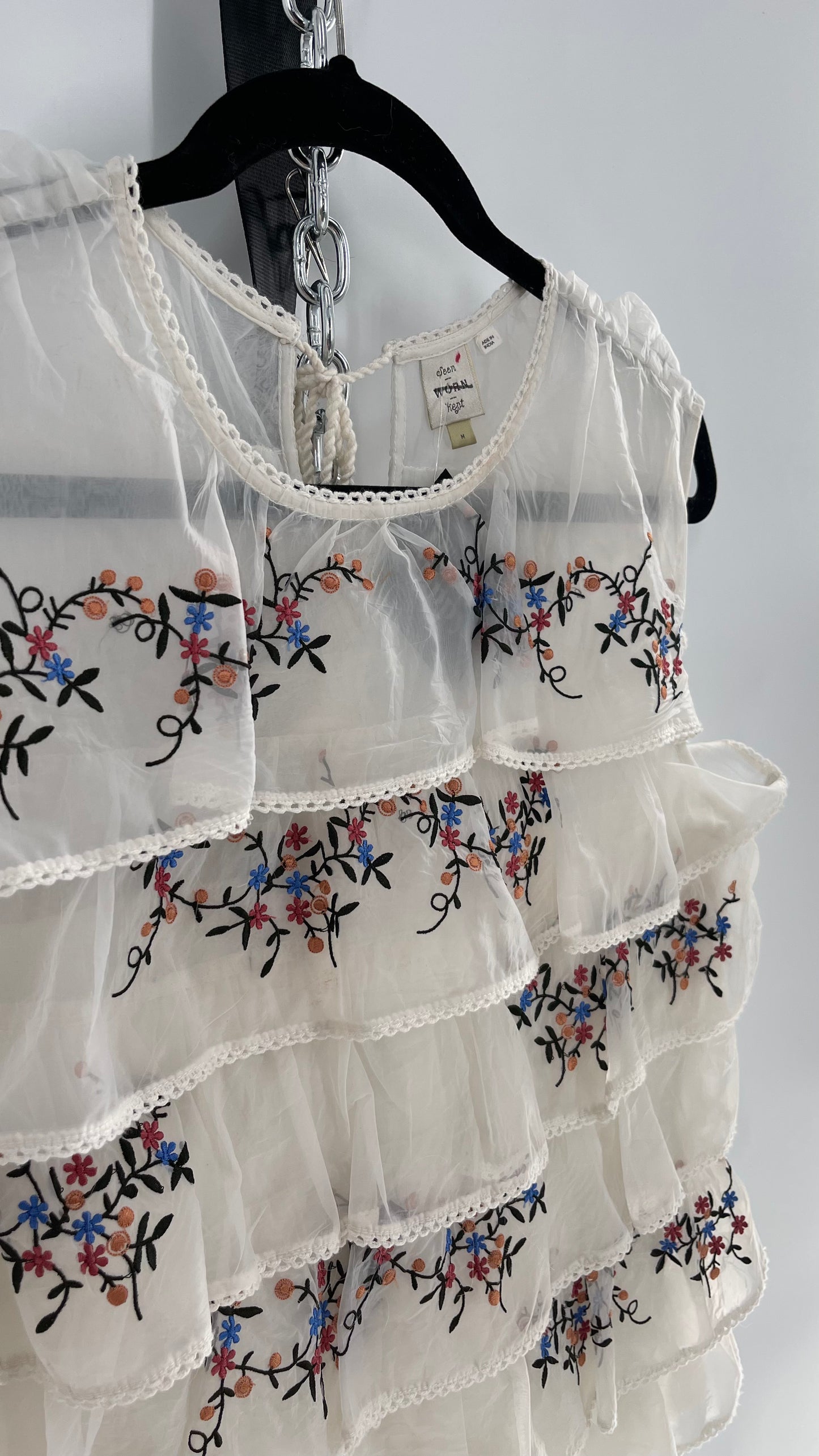 Anthropologie Seen. Worn. Kept Voile, Ruffled and Embroidered Sleeveless (Medium)