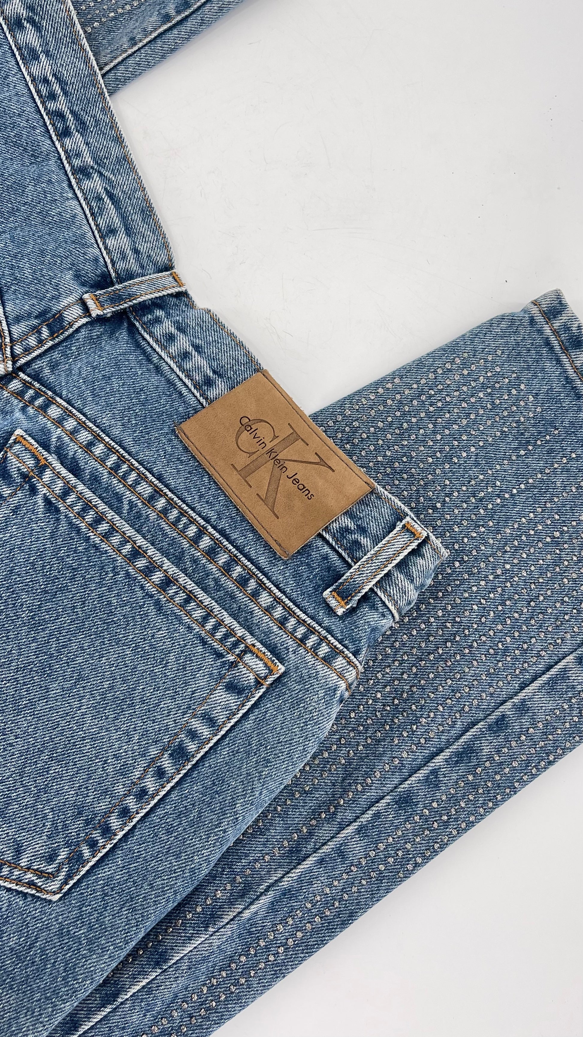 Vintage Calvin Klein Stone Washed Jeans with Silver Glitter Hem