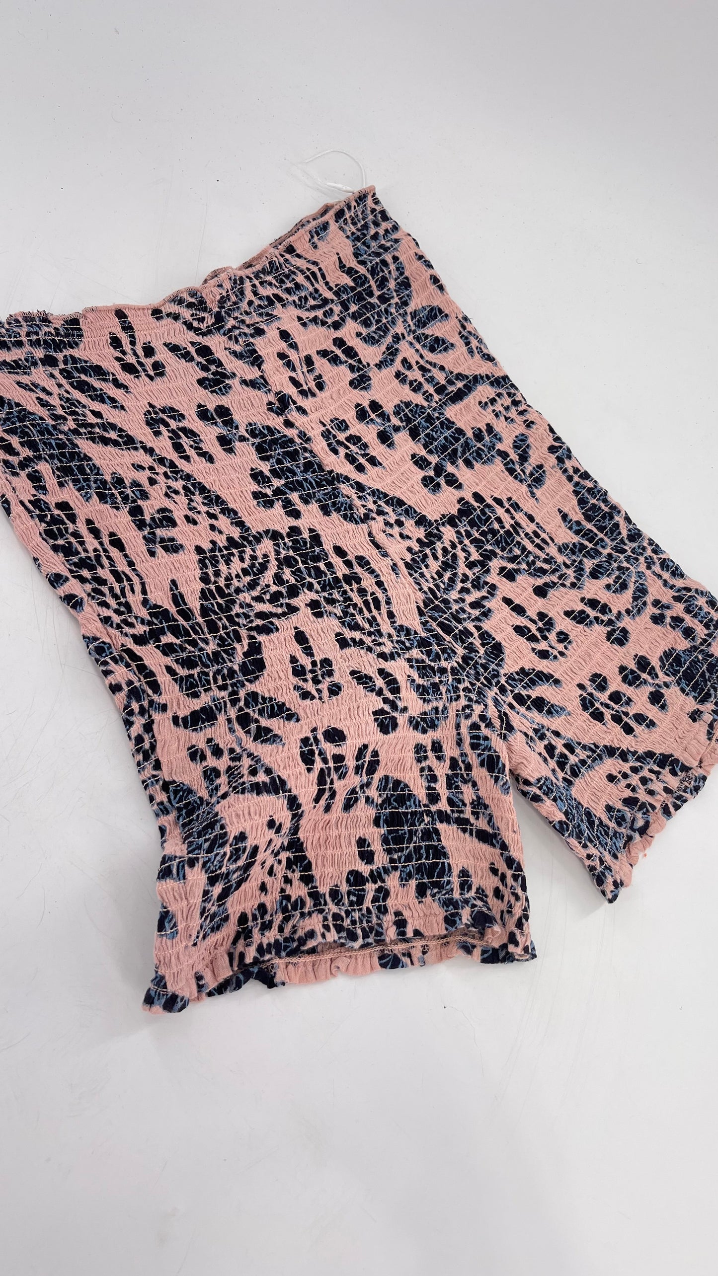 Free People Pink/Navy Patterned Smocked Shorts (XS/S)