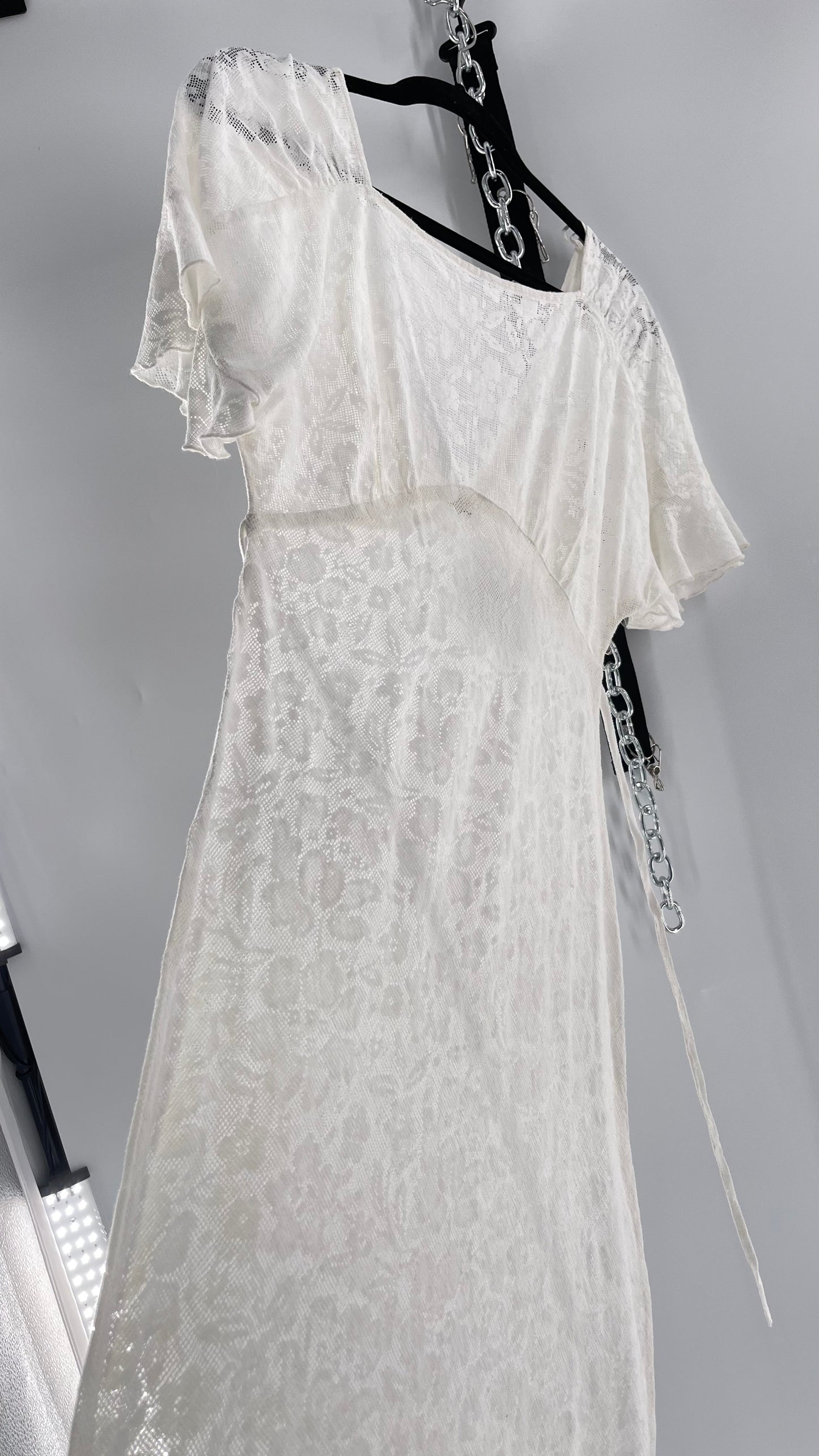 Free People White Lace Gauze Dress (XS)