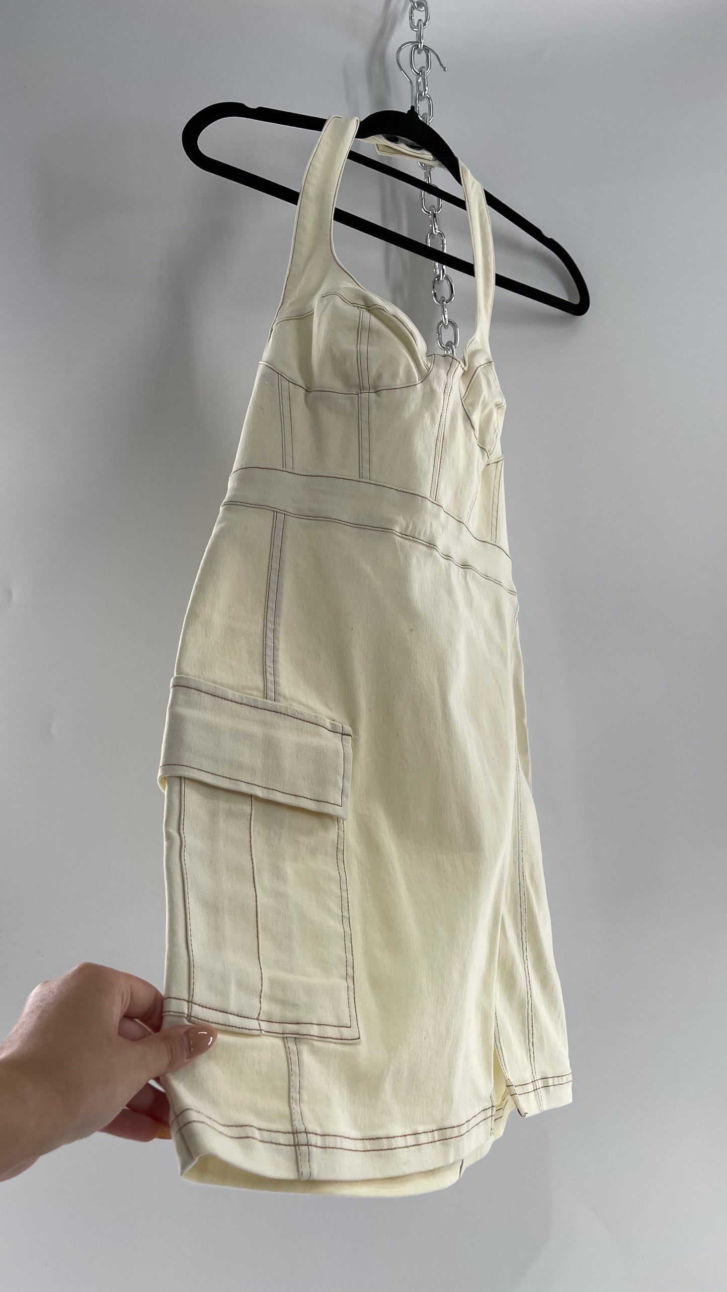 Urban Outfitters Beige Denim Halter Mini Dress (Medium)