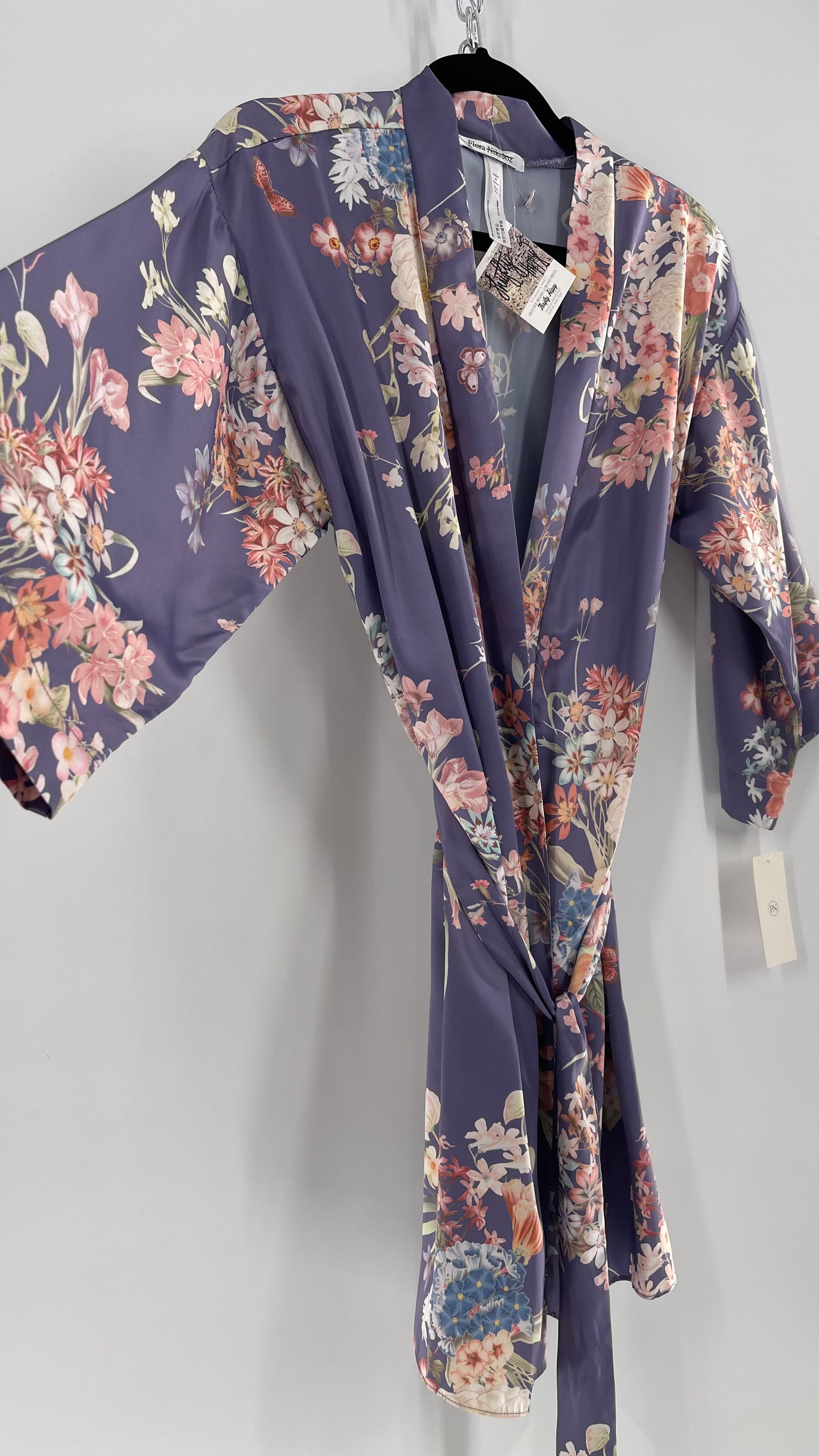 Anthropologie Flora Nikrooz Purple Floral Satin Robe (XS/S)
