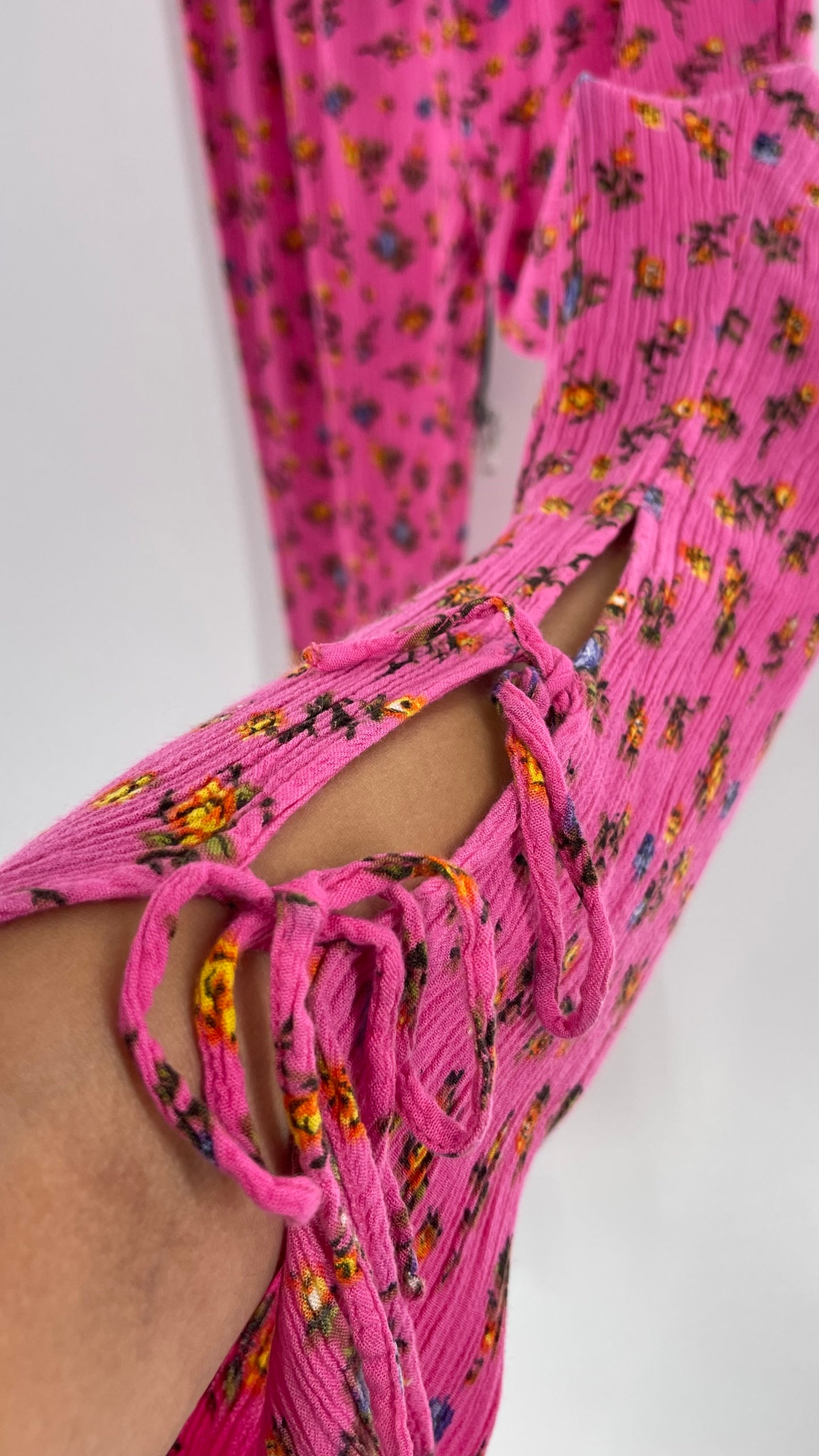 Urban Outfitters Crimped Floral Flares with Tie Up Ankle Detailing (Small)
