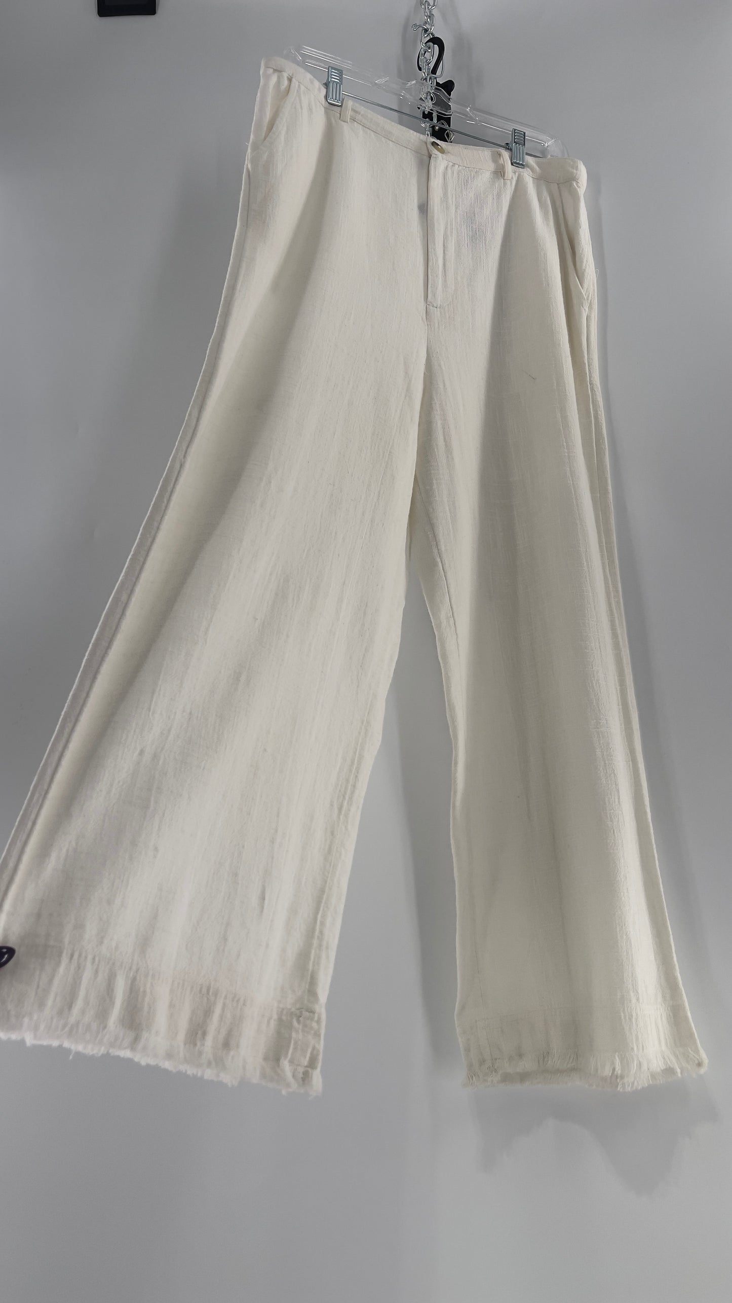 Urban Outfitters White High Waisted Frayed Hem Wide Leg Trouser (10)