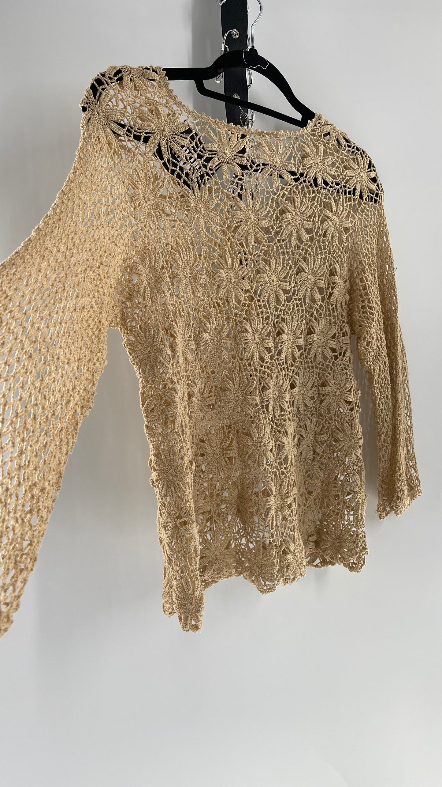 Vintage Crochet Long Sleeve Blouse (Medium)