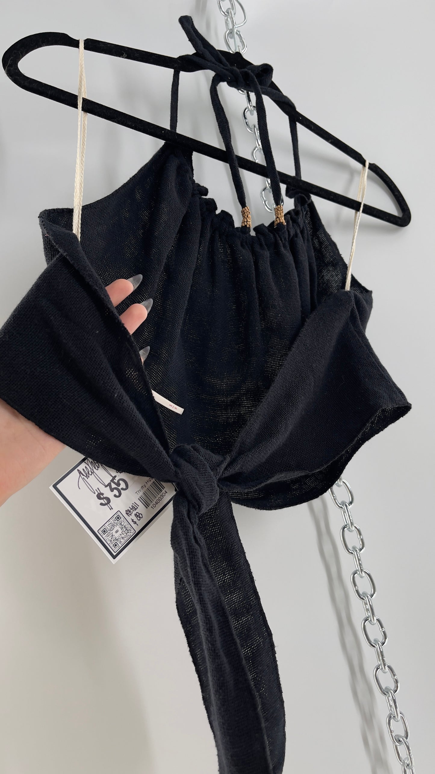 Free People Black 100% Cotton Backless Halter (S)