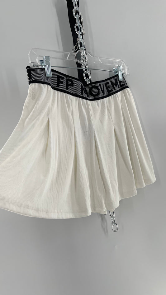 Free People Movement White Pleated Tennis Skirt with Elastic Branded Waistband (Large)