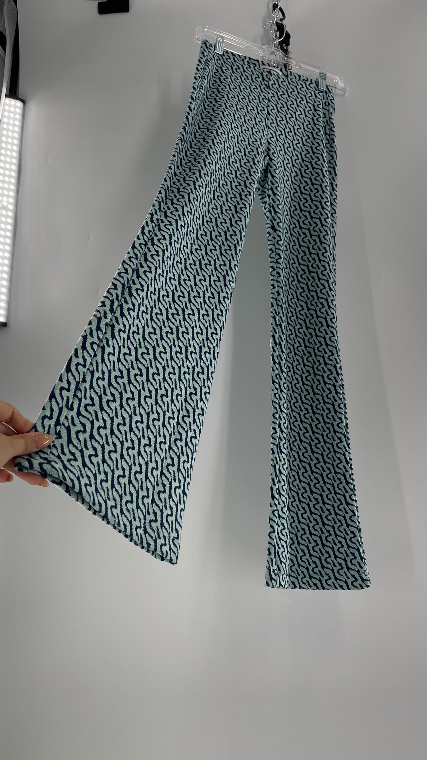 Urban Outfitters Teal Water Patterned Knit Flares (XS)