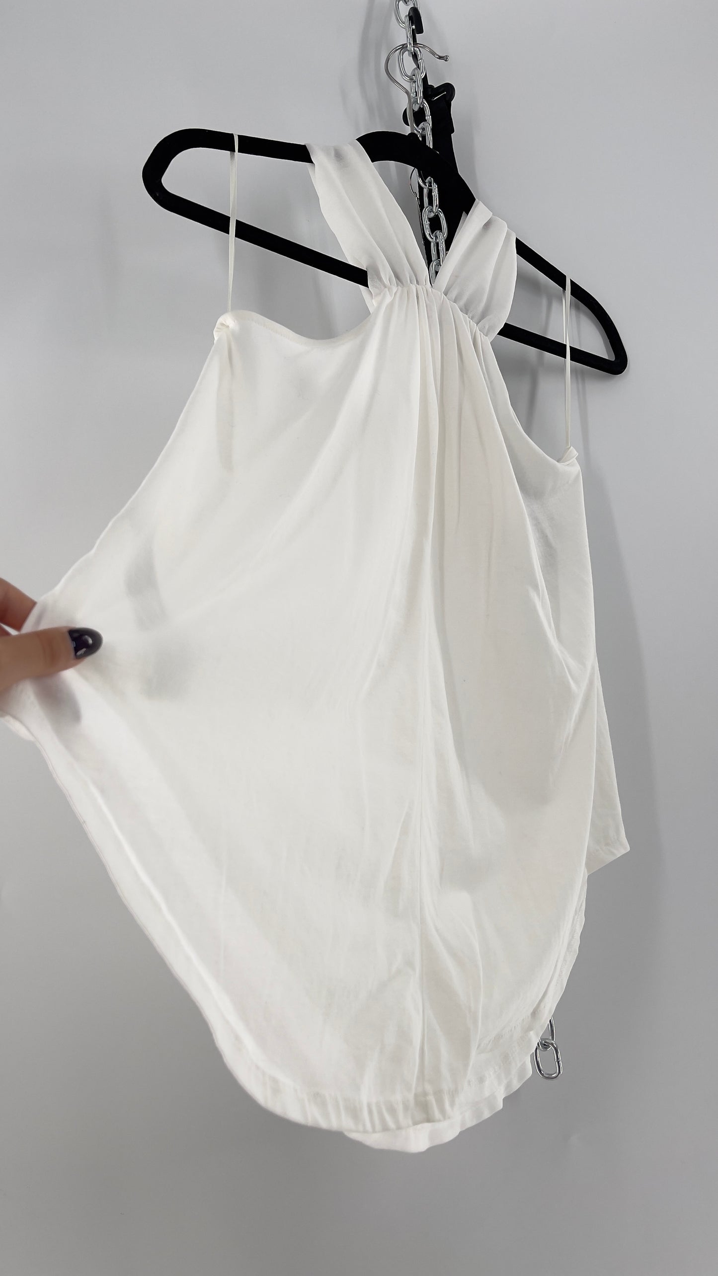 Zara White Halter Sleeveless Blouse with Metal Detailing (Medium)