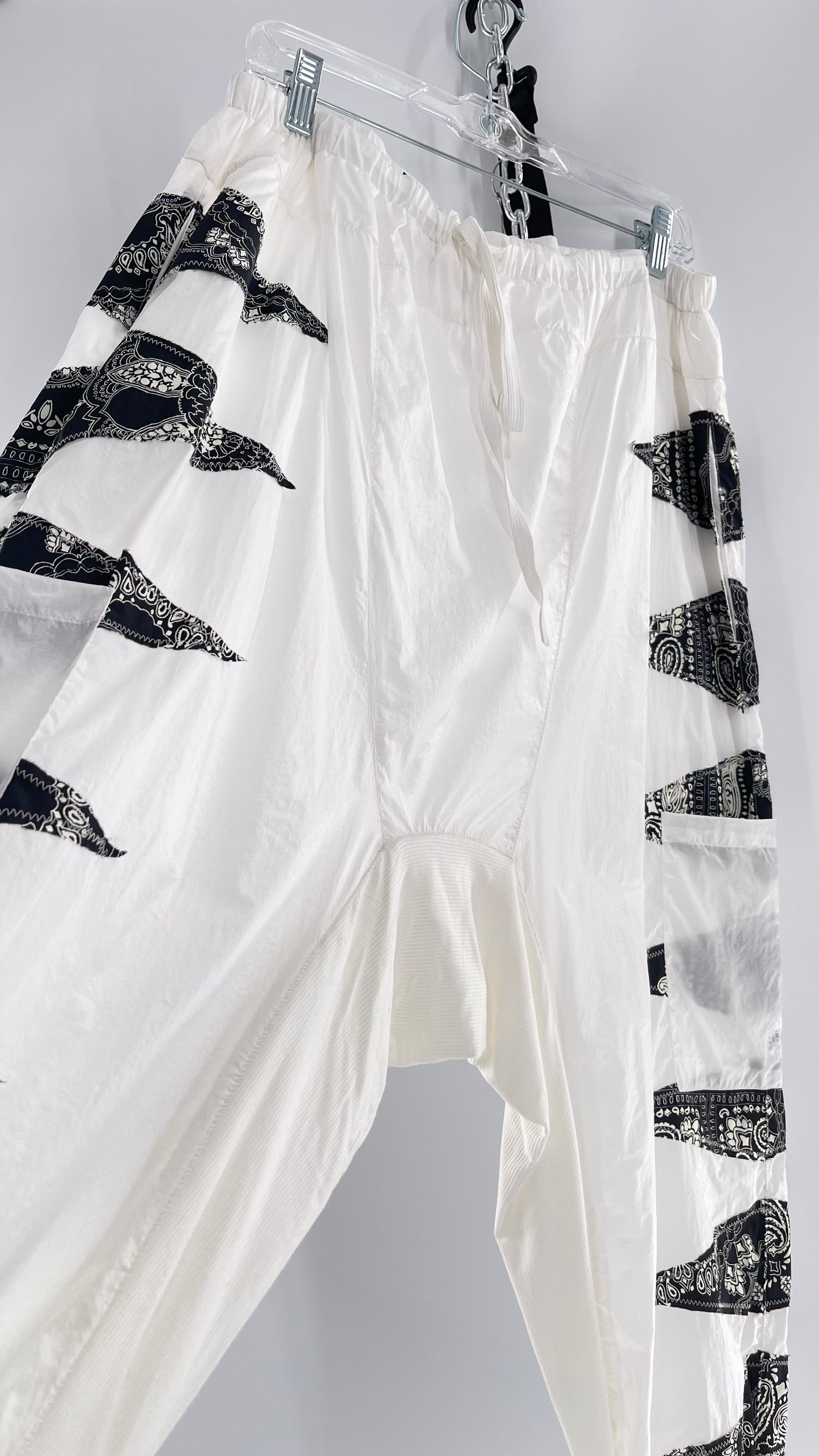 Free People White Parachute Haram Pant with Bandana Embroidery (Large)