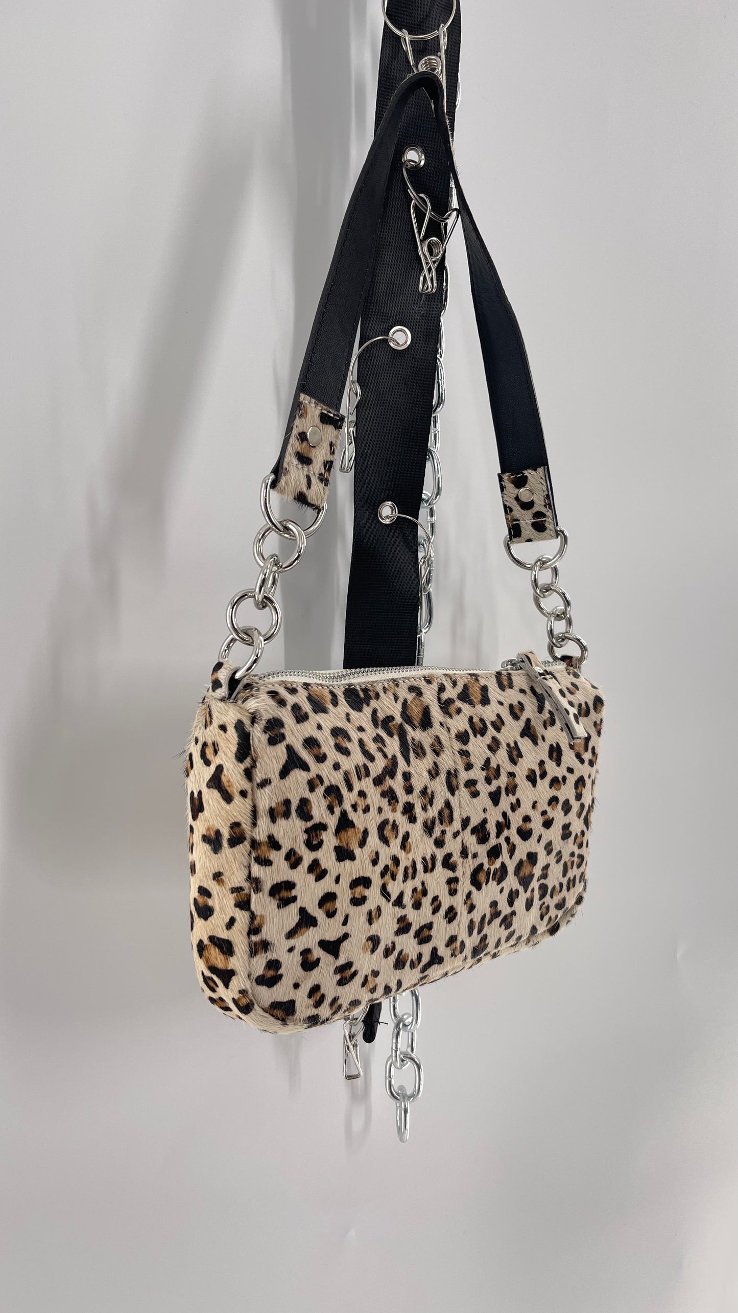 Free People Cheetah Print Textured Purse with Chain Strap