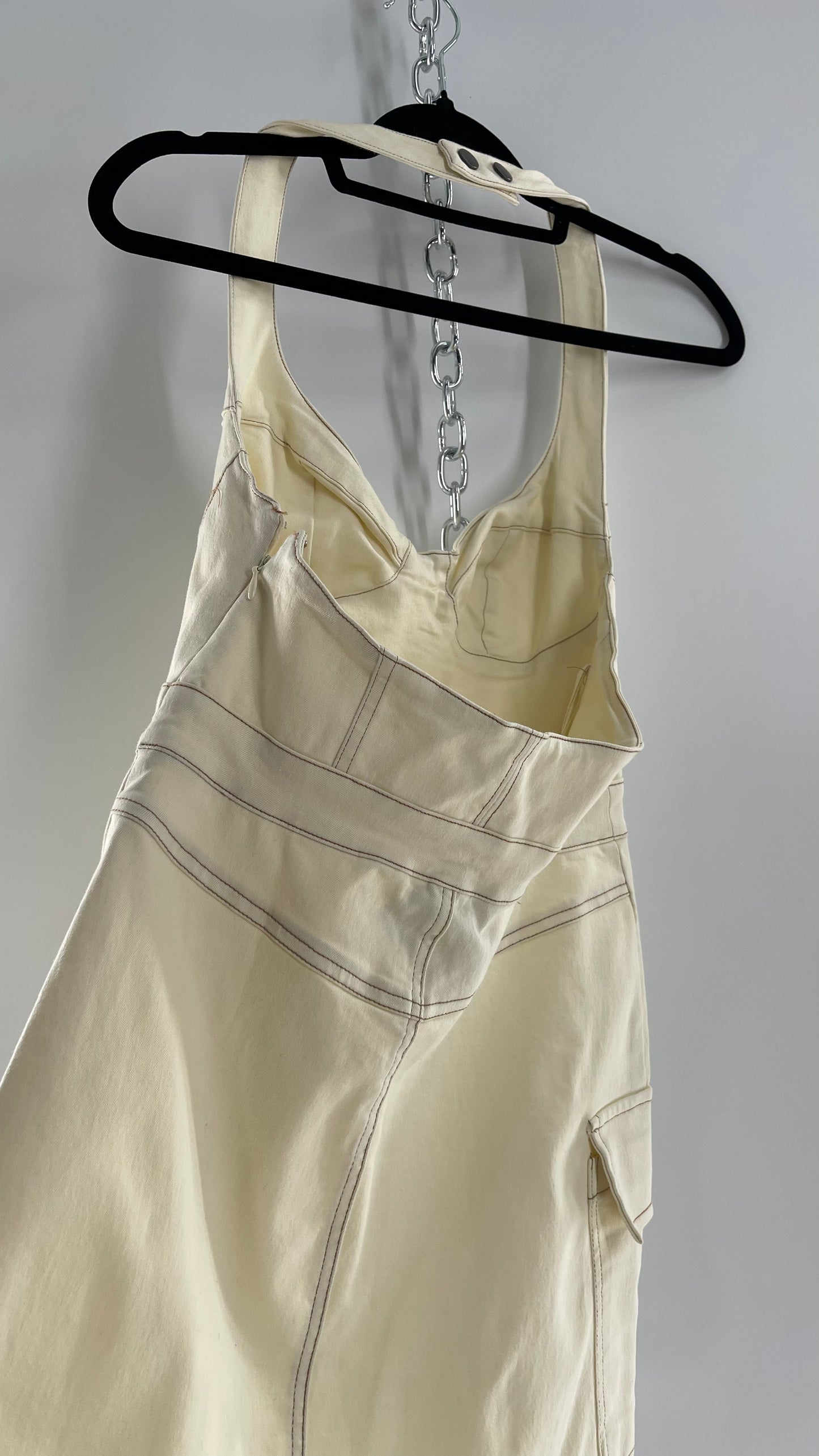 Urban Outfitters Beige Denim Halter Mini Dress (Medium)