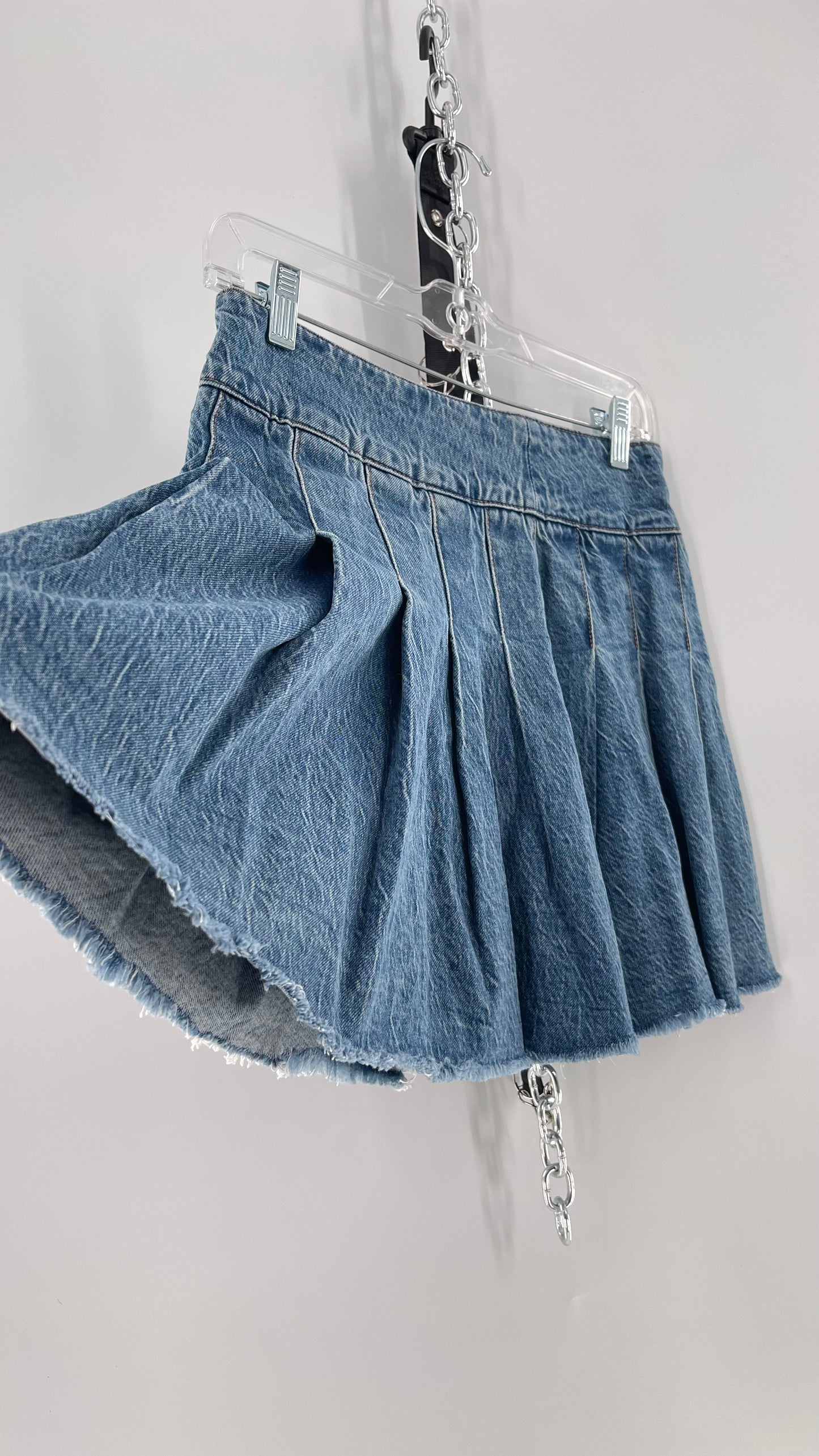 Free People Acid Washed Denim Pleated Skirt (26)