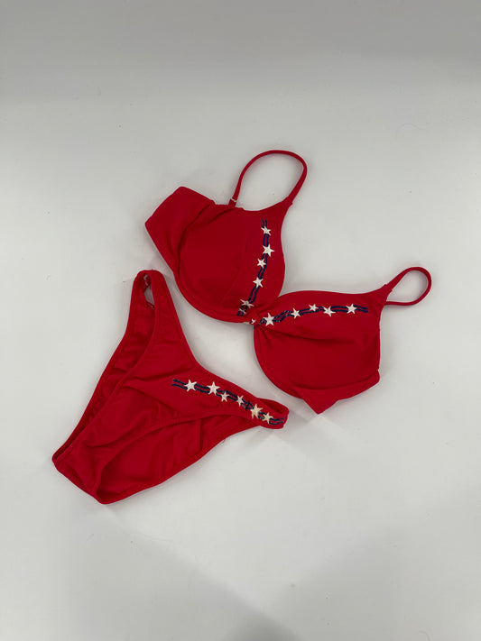 Vintage Venus 1980s/1990s Red Americana 2piece Swimsuit (Small Bottom D Top)