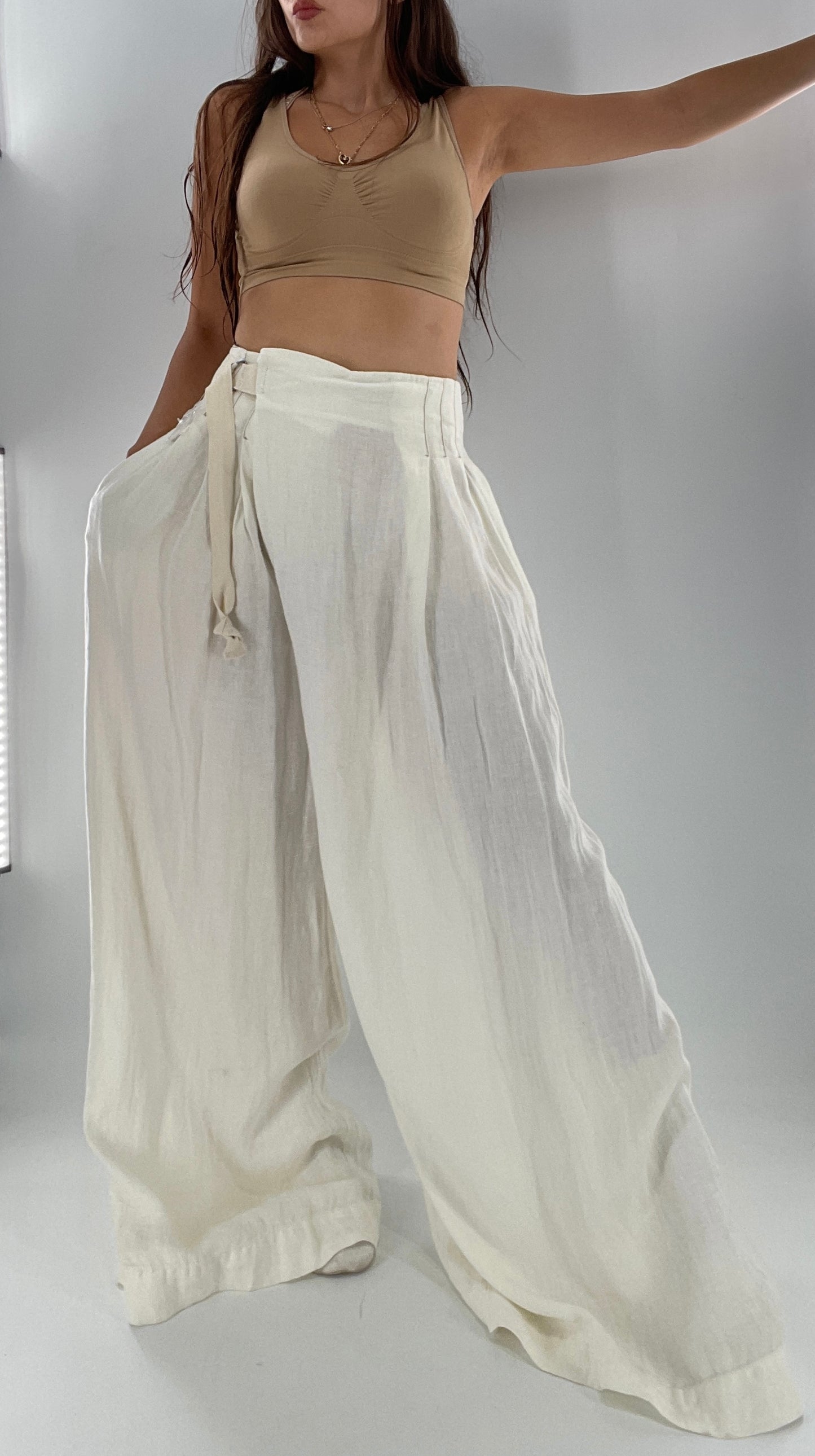 Free People Off White Pleated Trouser Wide Leg (2)