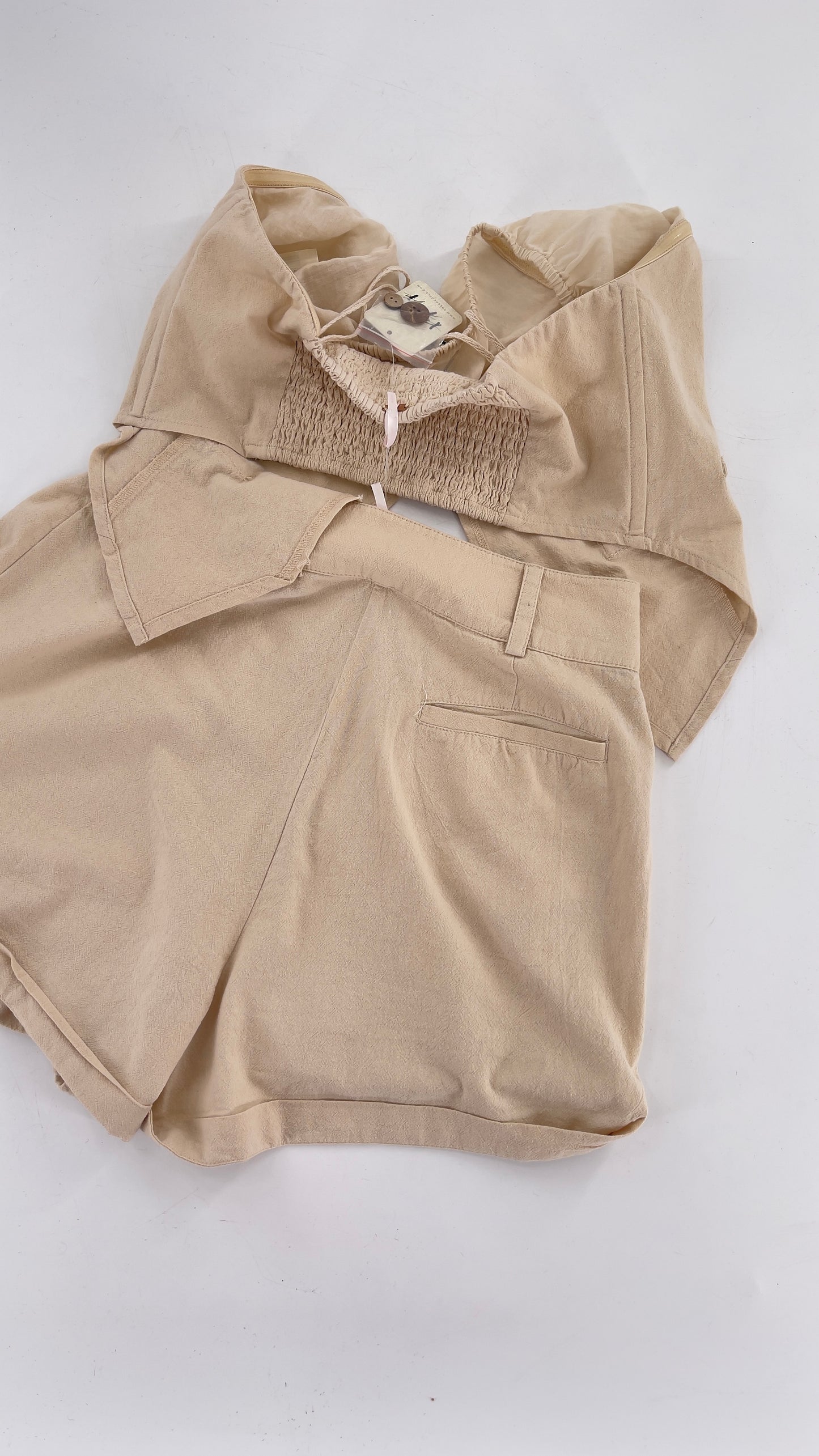 Intimately Free People Beige Vest and Shorts Set (Small)