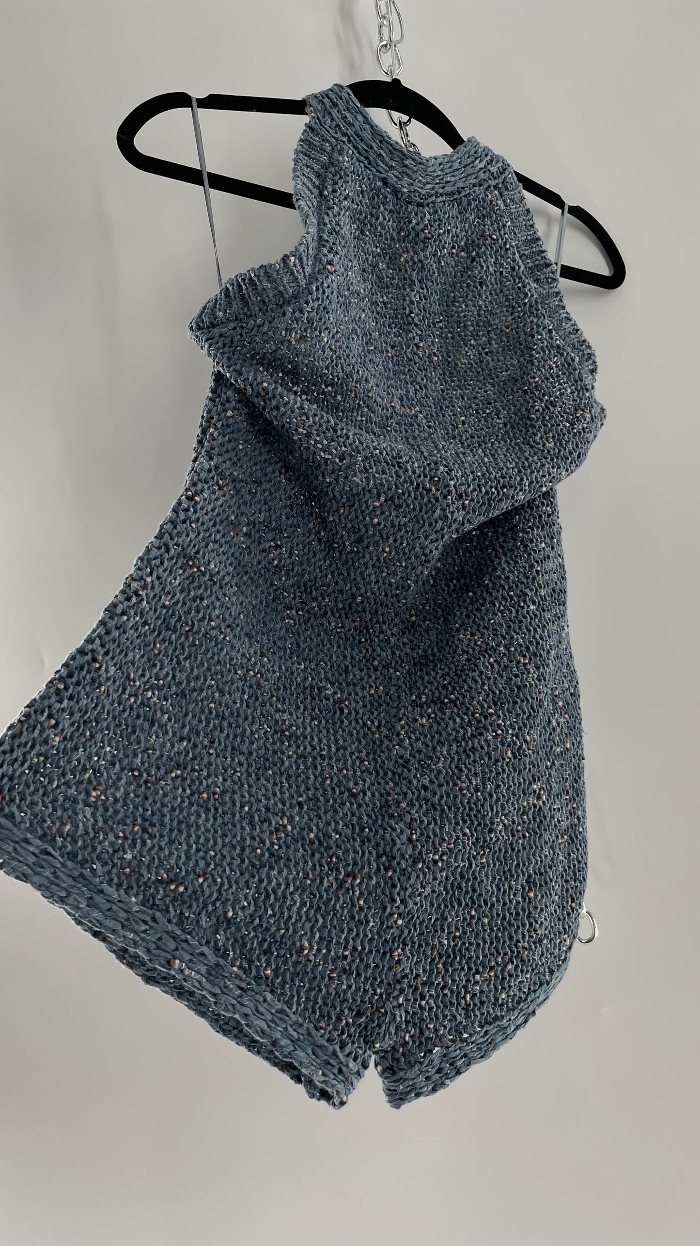 Free People Blue Crochet Knit Halter Romper (Medium)