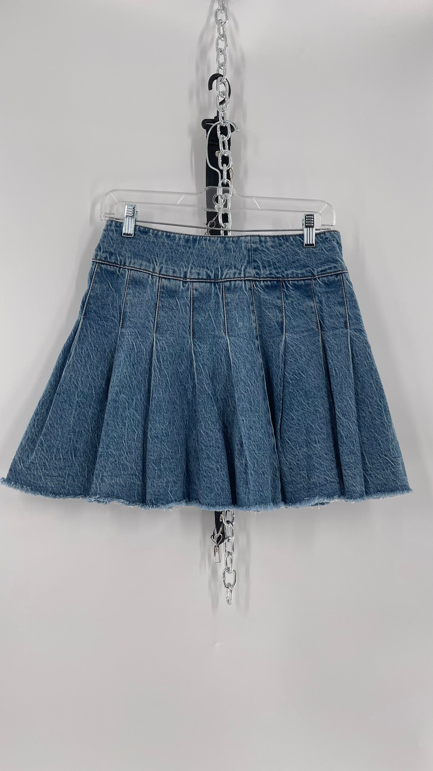 Free People Acid Washed Denim Pleated Skirt (26)