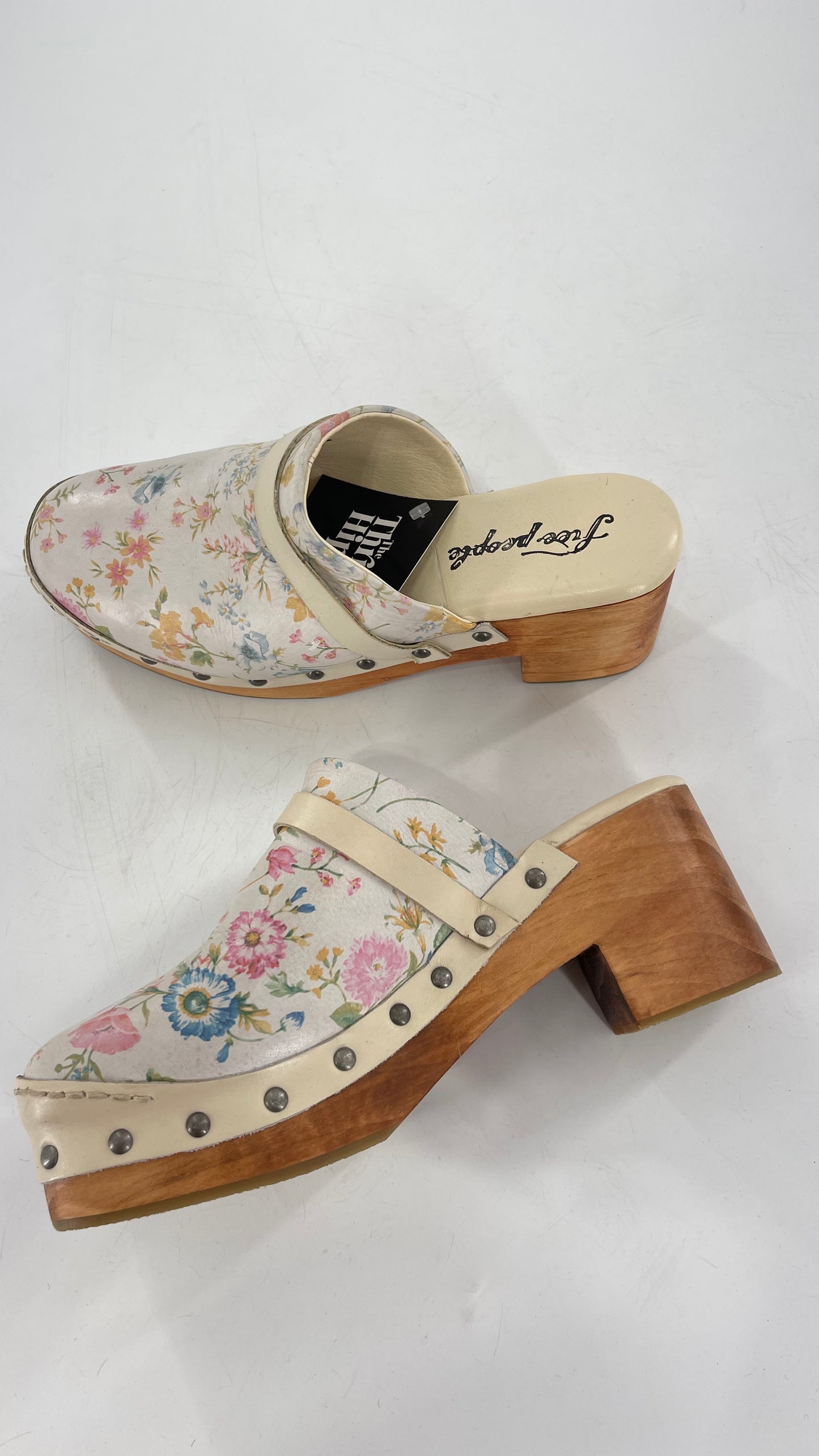 Free People Calabasas Off White Clogs with Floral Design (38)