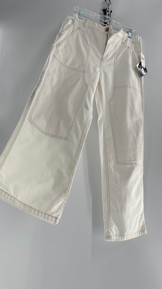 Pilcro The Roamer Carpenter White Pant with Contrast Tan Stitching(28)