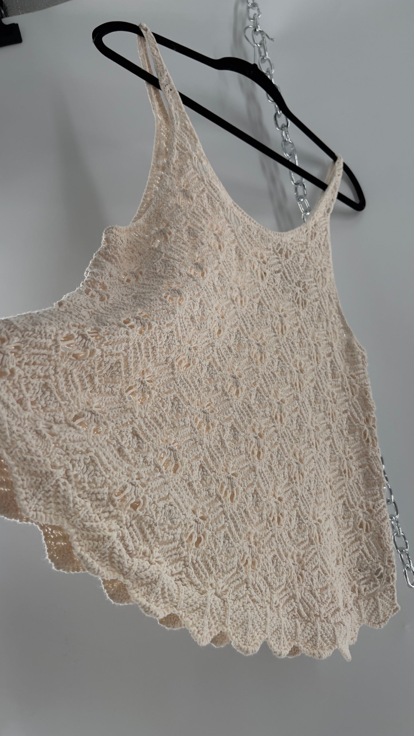 Beige Hippy Crochet Tank (Medium)