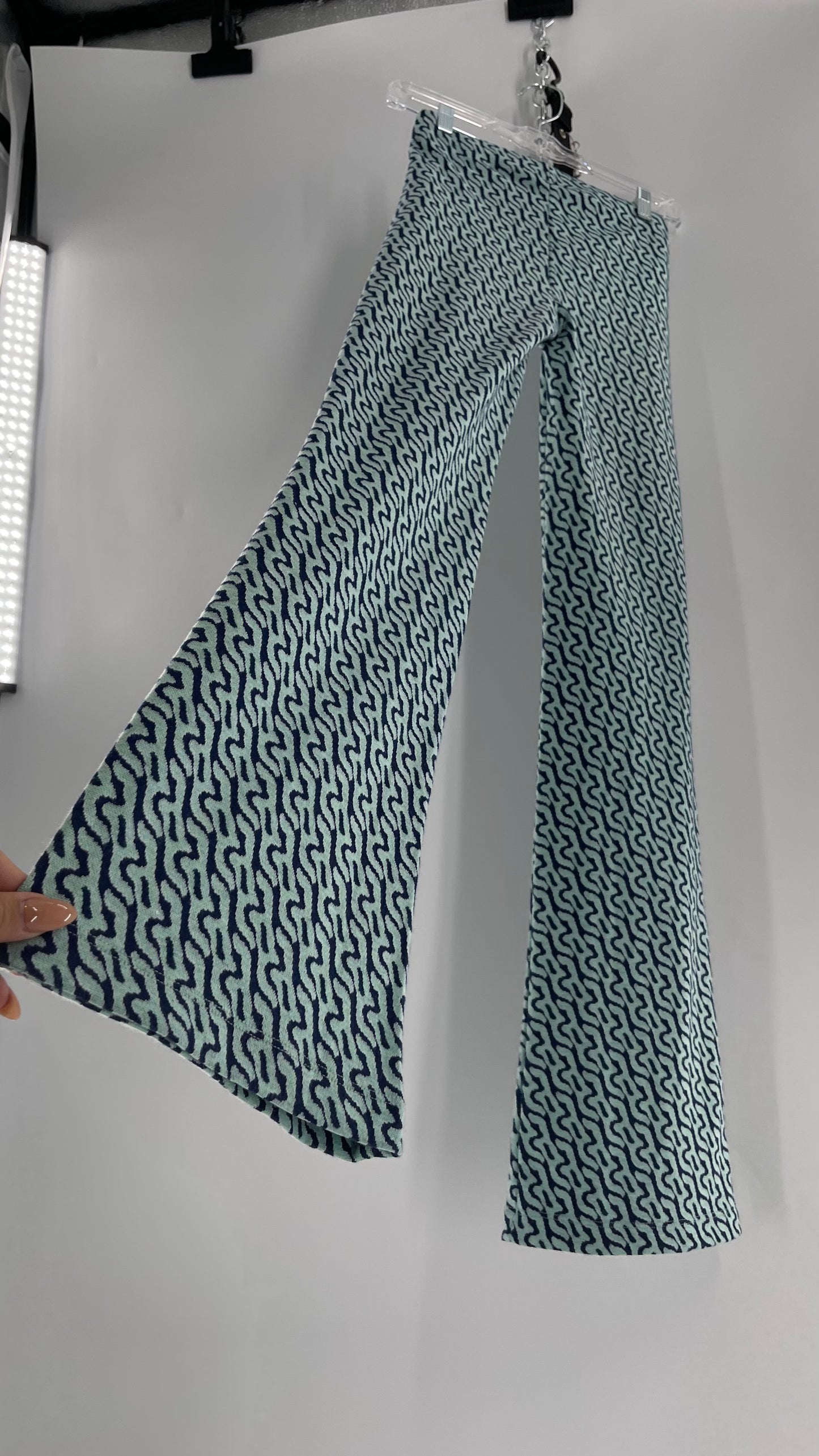 Urban Outfitters Teal Water Patterned Knit Flares (XS)
