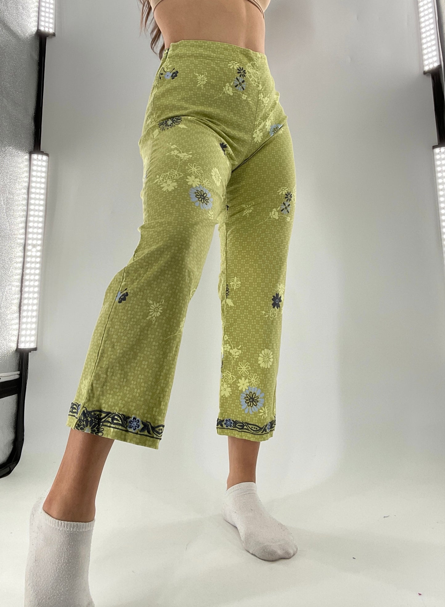 Vintage Lime Green Floral Pant with Embroidered Ankle (6)